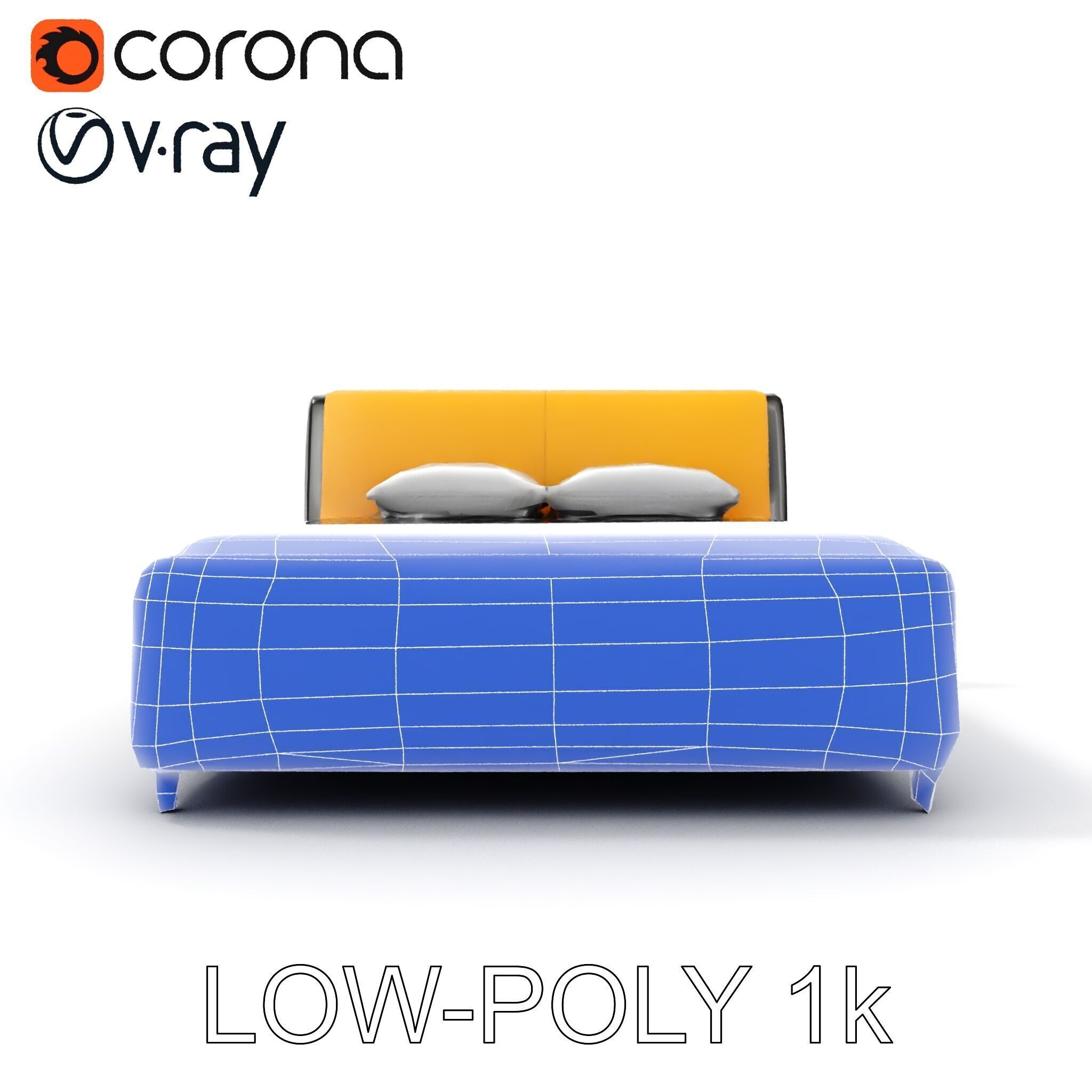 Modern Bed with Yellow Headboard Model Pack Low-poly 3D model_23