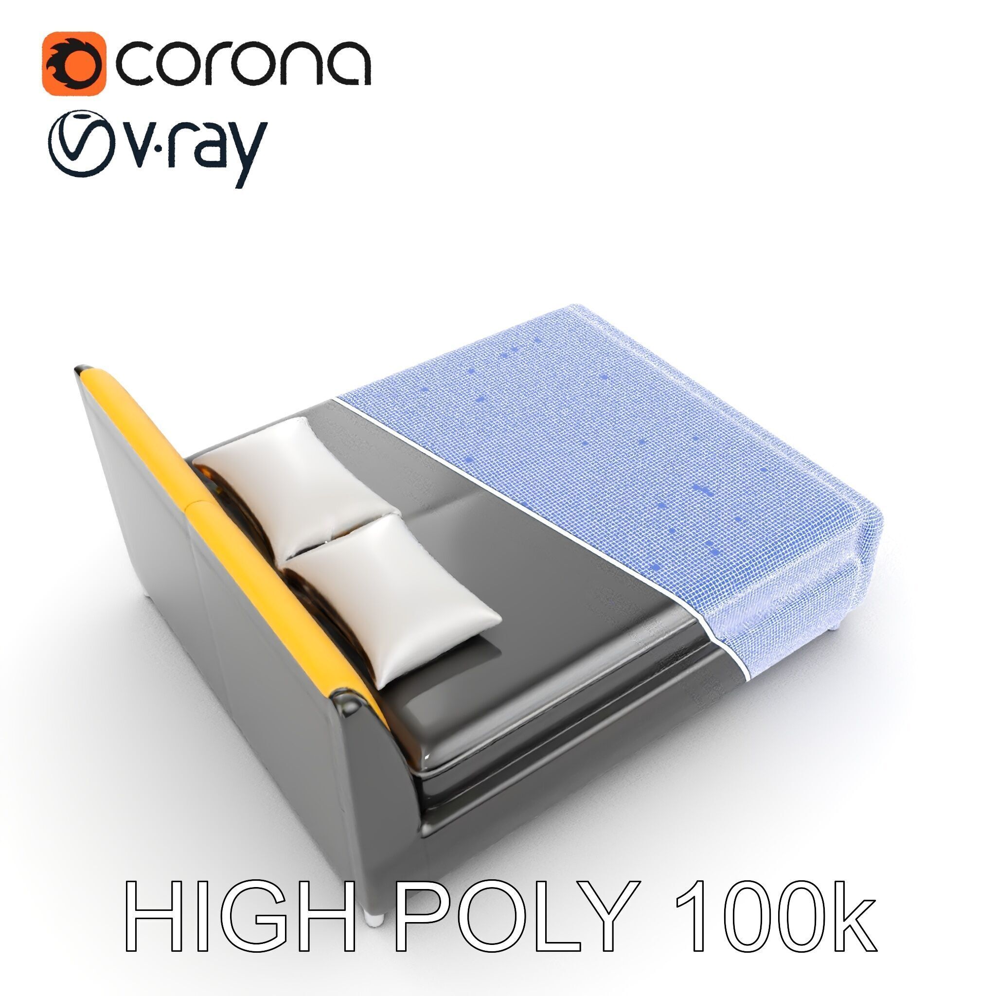 Modern Bed with Yellow Headboard Model Pack Low-poly 3D model_35