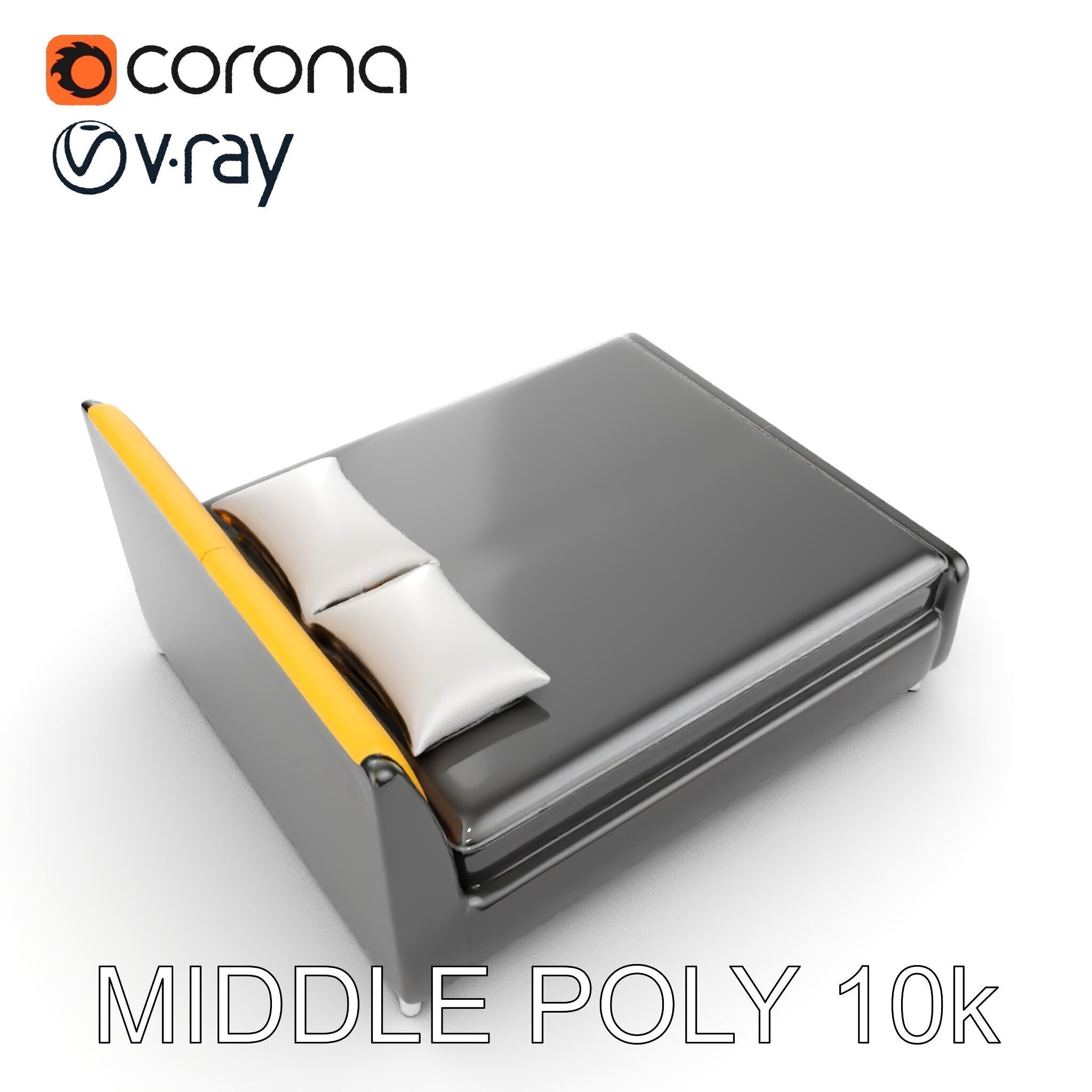 Modern Bed with Yellow Headboard Model Pack Low-poly 3D model_8