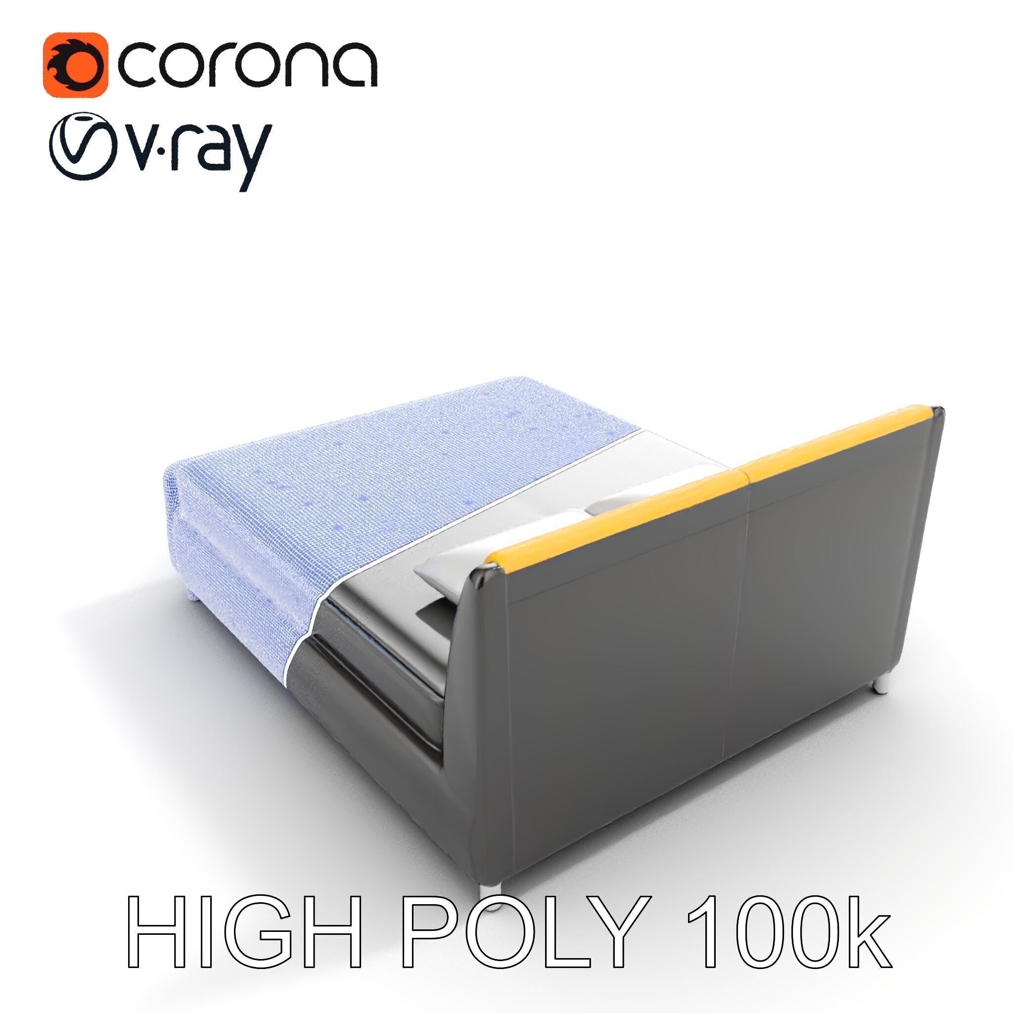 Modern Bed with Yellow Headboard Model Pack Low-poly 3D model_32