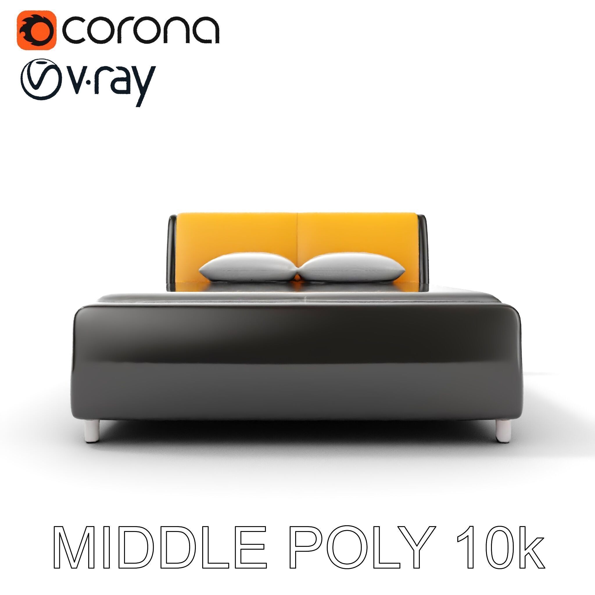 Modern Bed with Yellow Headboard Model Pack Low-poly 3D model_16