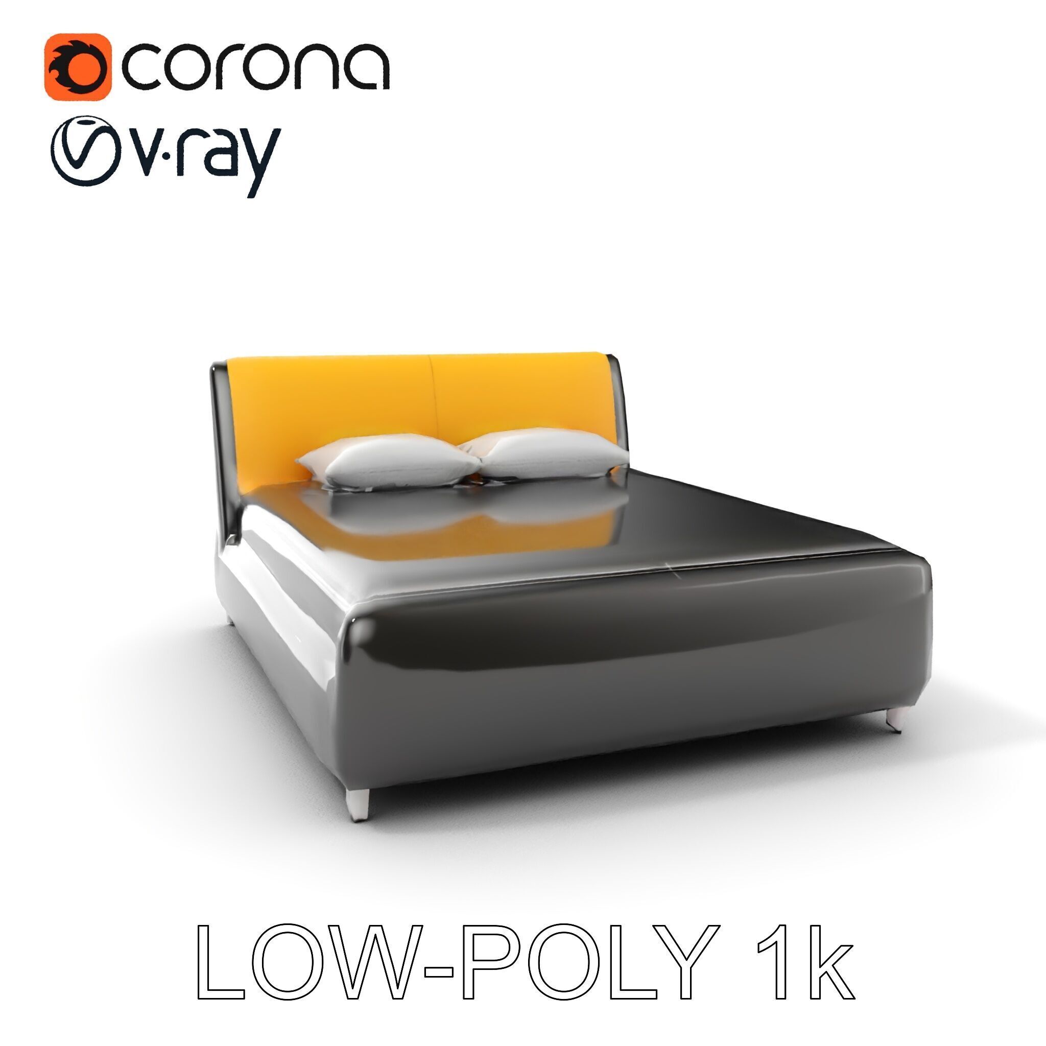 Modern Bed with Yellow Headboard Model Pack Low-poly 3D model_7