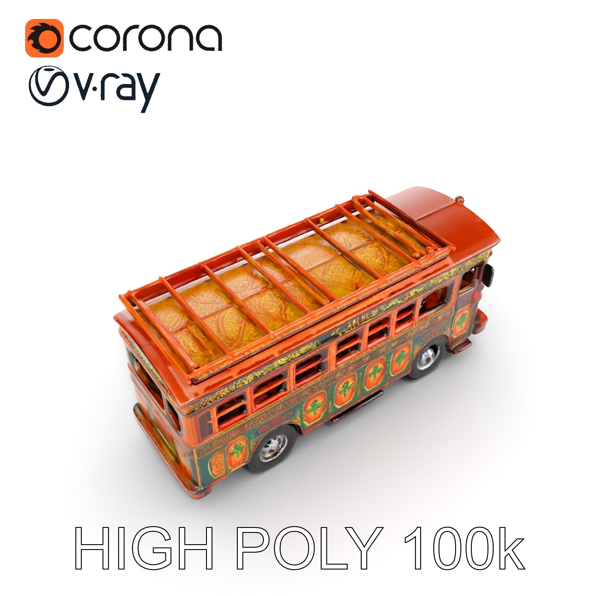 Colorful Colombian Chiva Bus D Model Pack Low-poly 3D model_11