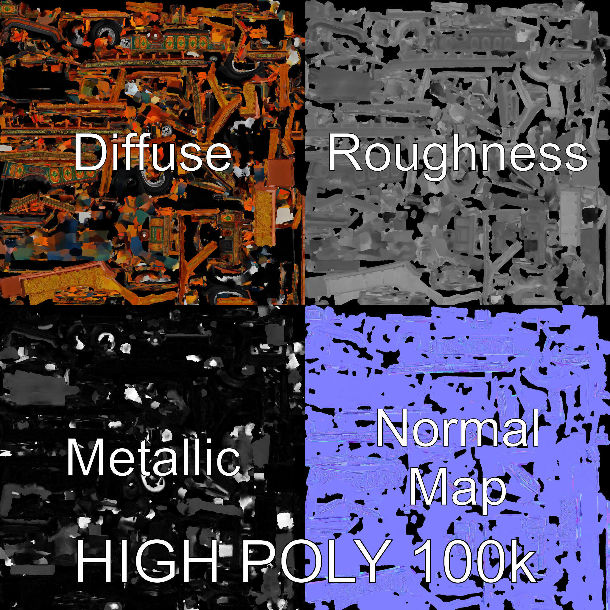 Colorful Colombian Chiva Bus D Model Pack Low-poly 3D model_3