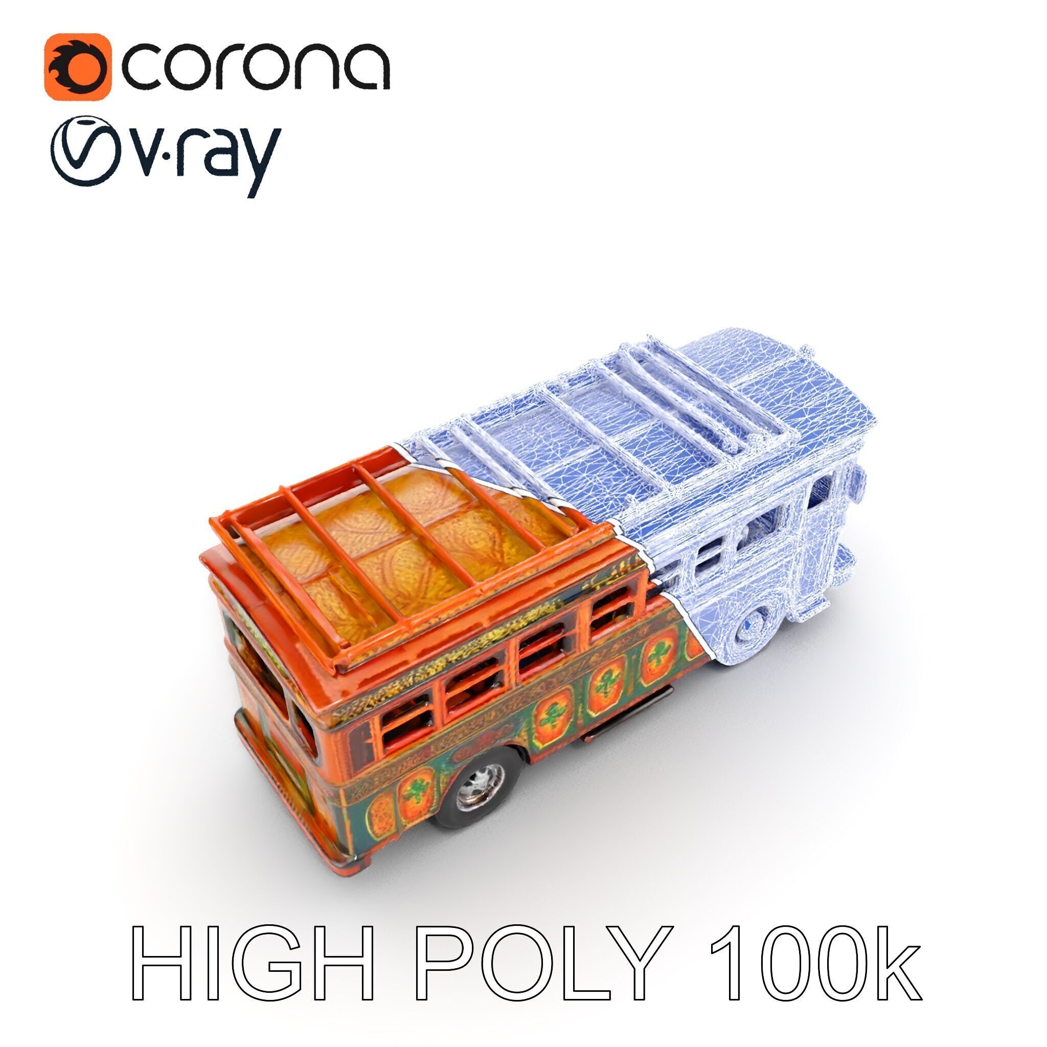 Colorful Colombian Chiva Bus D Model Pack Low-poly 3D model_32