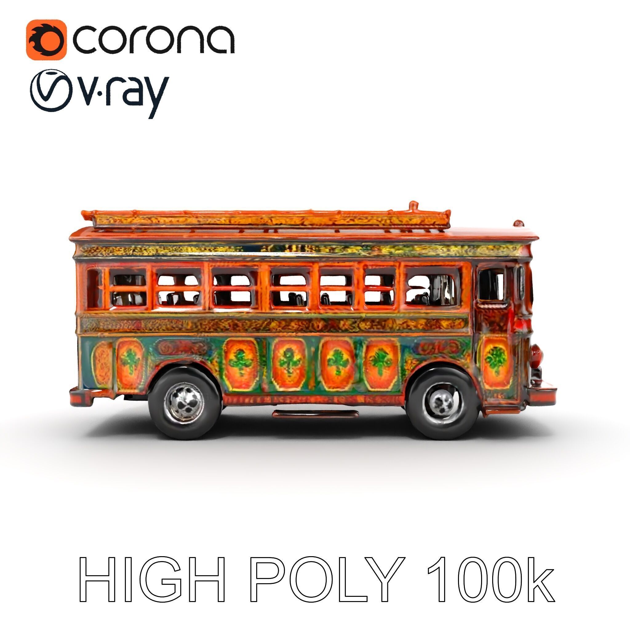 Colorful Colombian Chiva Bus D Model Pack Low-poly 3D model_8
