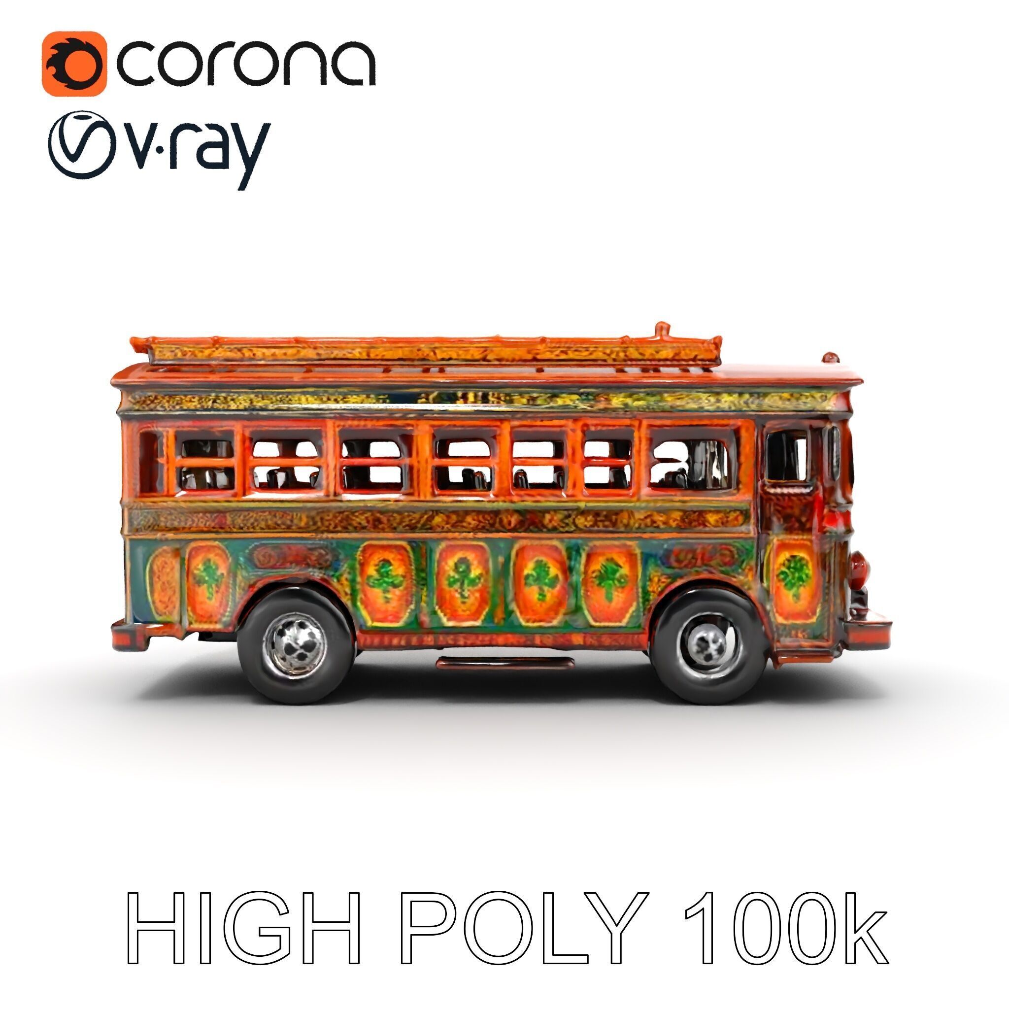 Colorful Colombian Chiva Bus D Model Pack Low-poly 3D model_7