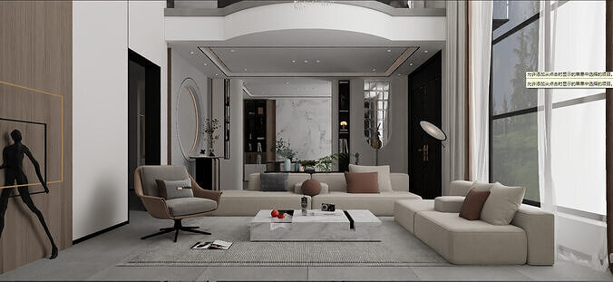 Modern villa with open-plan living room 3D model