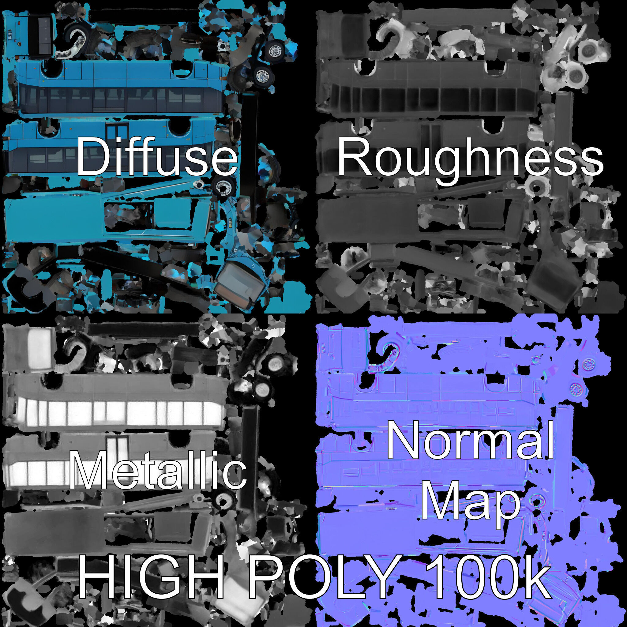 City Bus Model Pack with Various Detail Levels for Rendering ... Low-poly 3D model_3