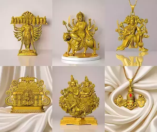 Hindu God Sculptures and Pendant Combo Set Collection