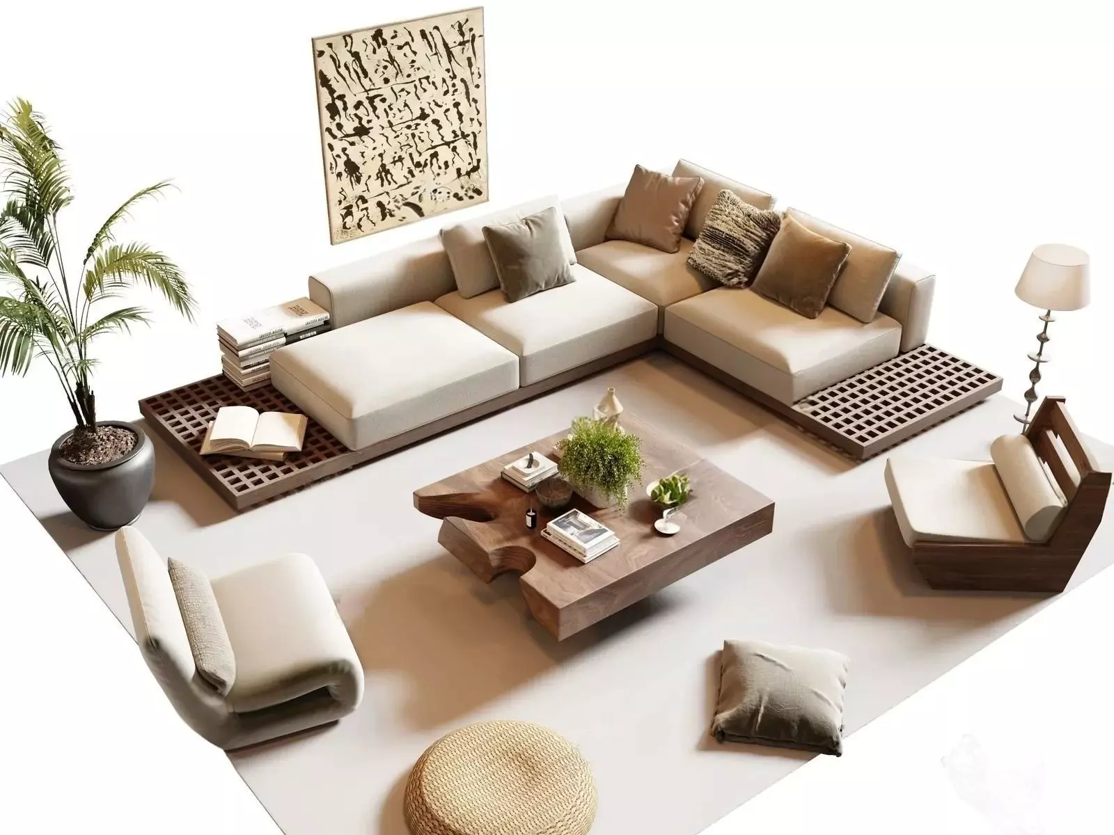 Living Room 3D Interior Scene Model  Wabi Sabi Style 264 3D model_0