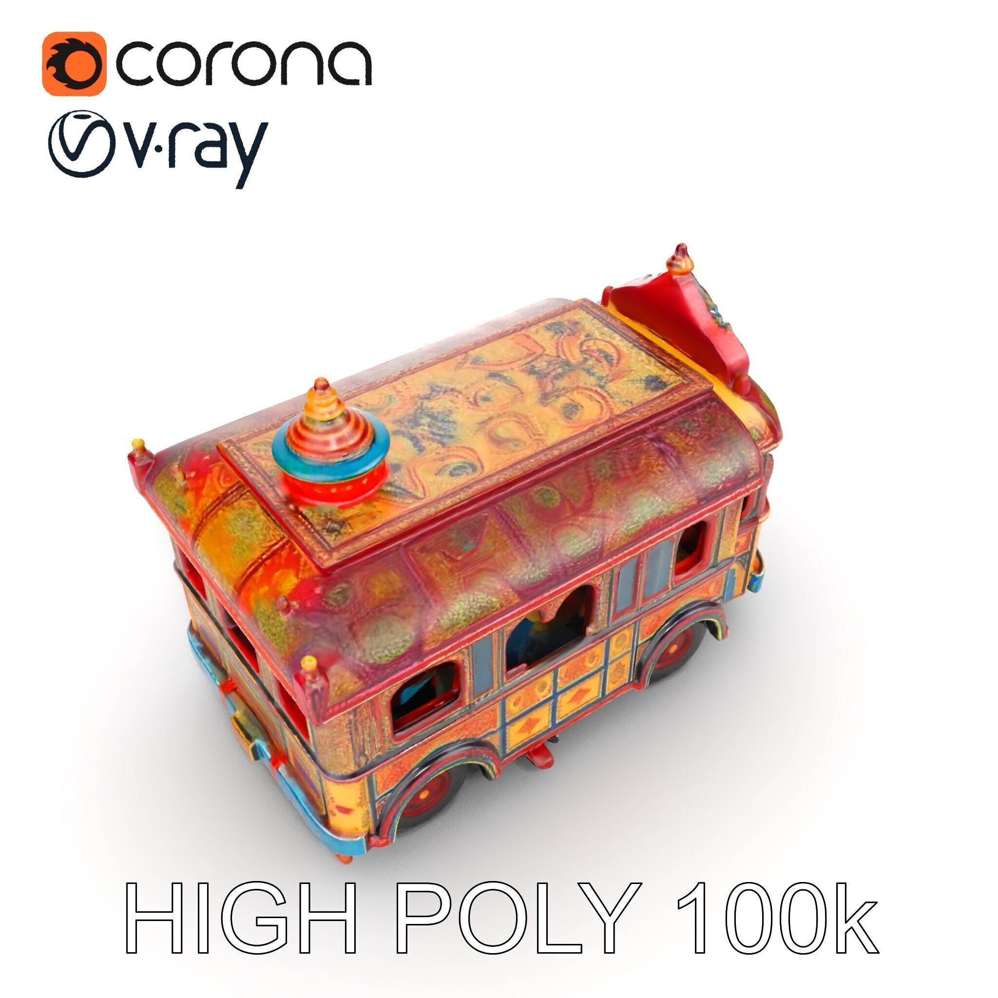 Ornate Vintage Bus D Model Pack Low-poly 3D model_23