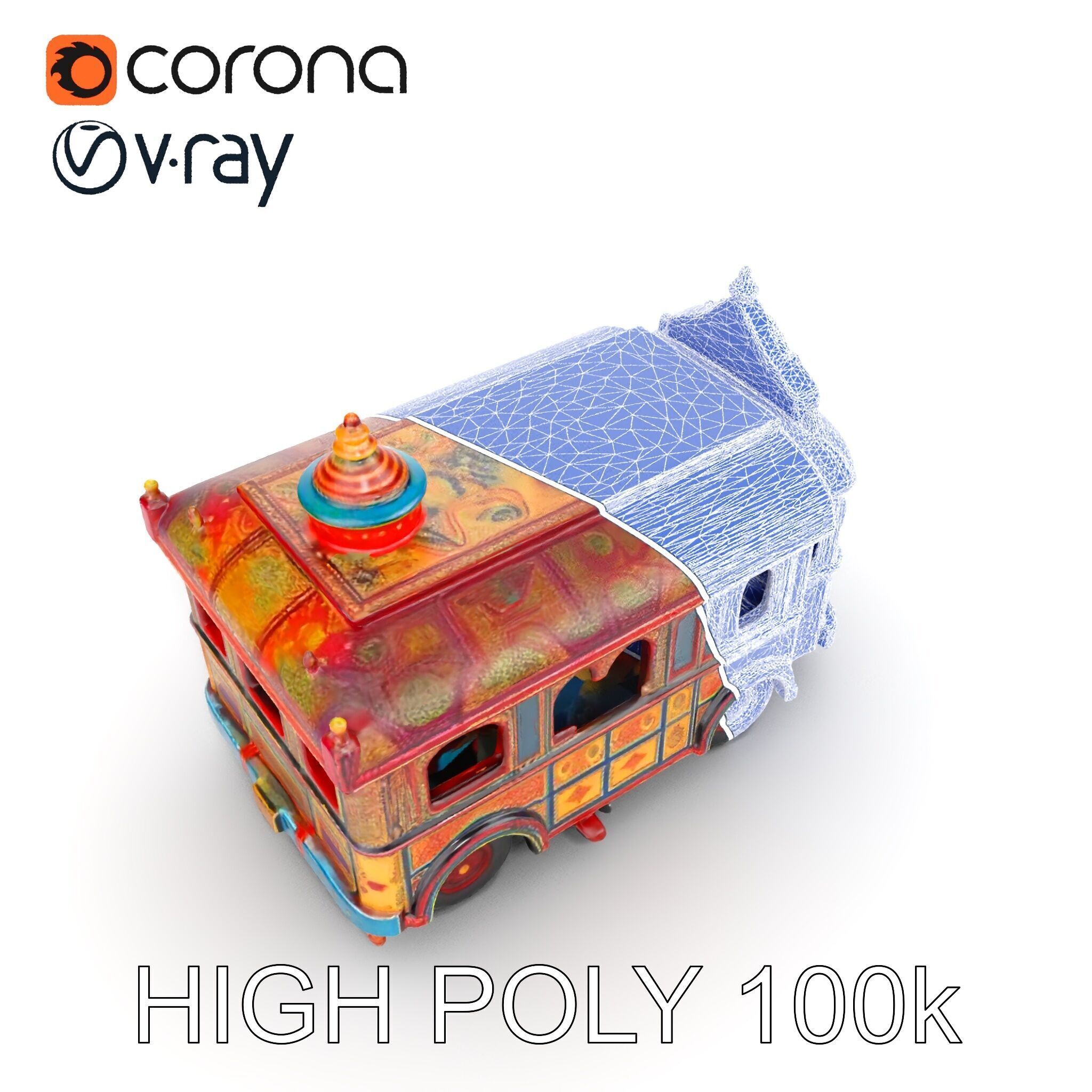 Ornate Vintage Bus D Model Pack Low-poly 3D model_24