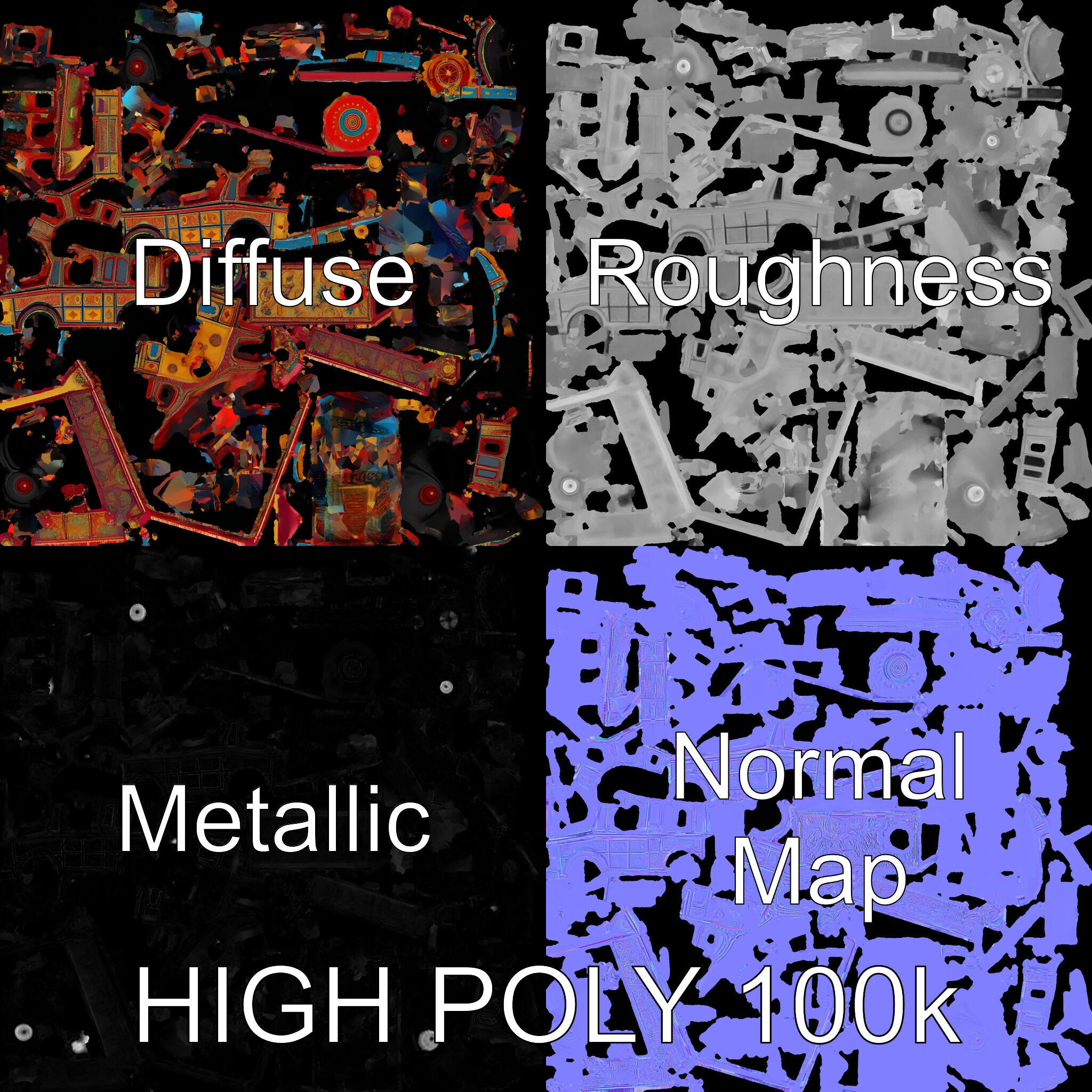 Ornate Vintage Bus D Model Pack Low-poly 3D model_3