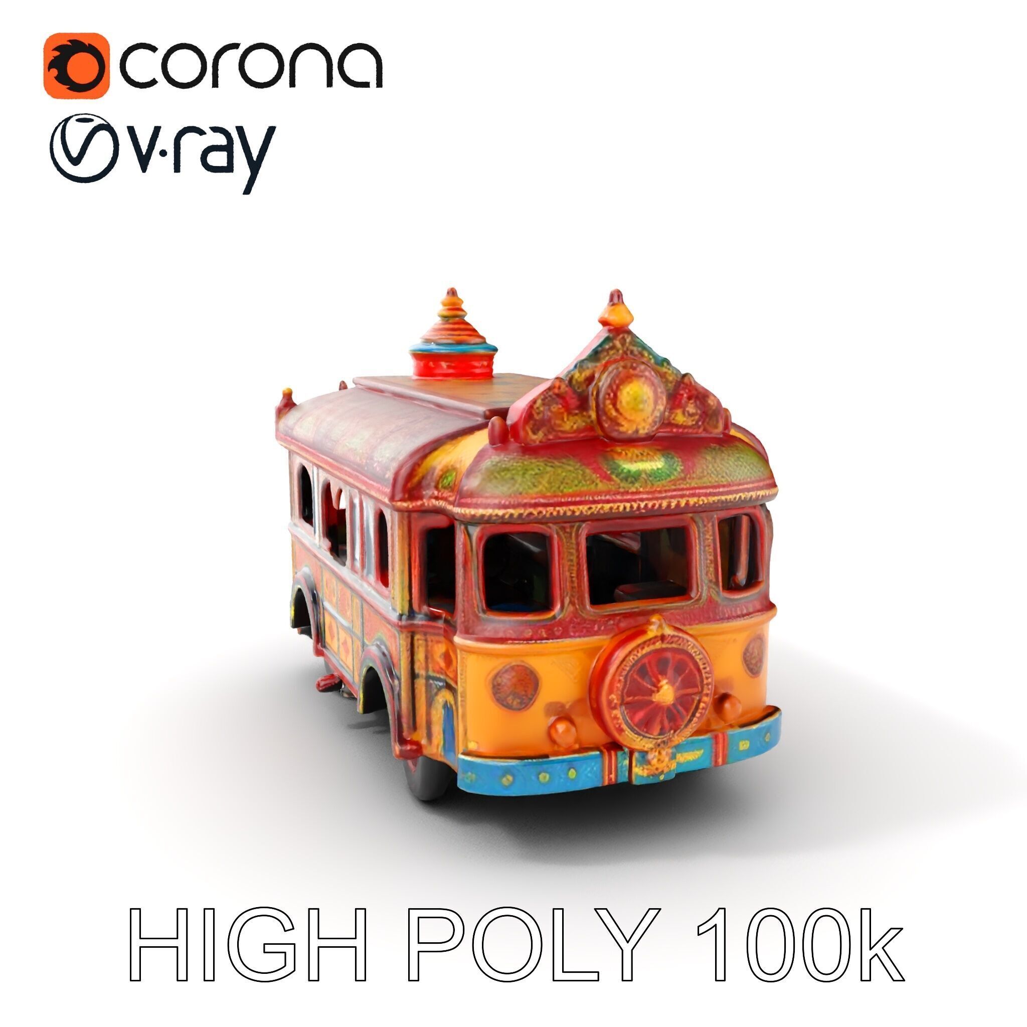 Ornate Vintage Bus D Model Pack Low-poly 3D model_7