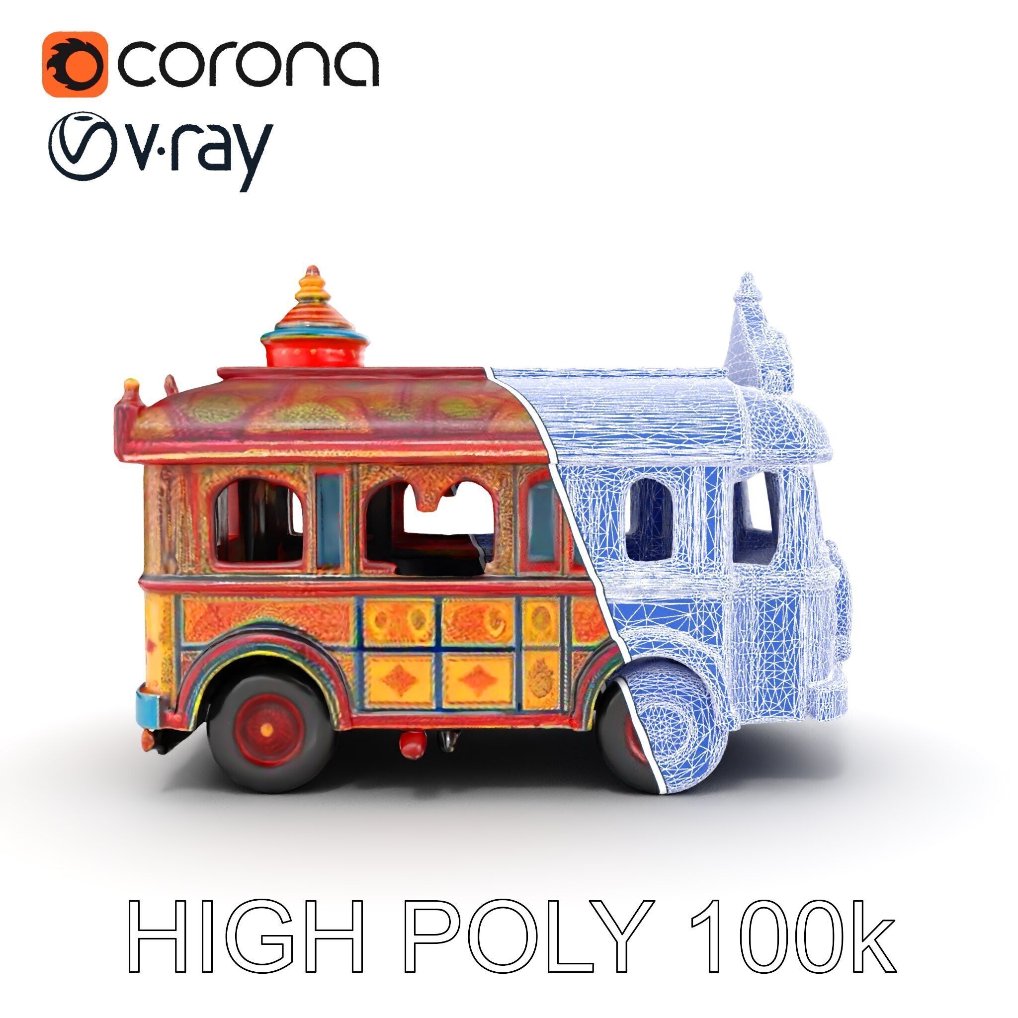 Ornate Vintage Bus D Model Pack Low-poly 3D model_29