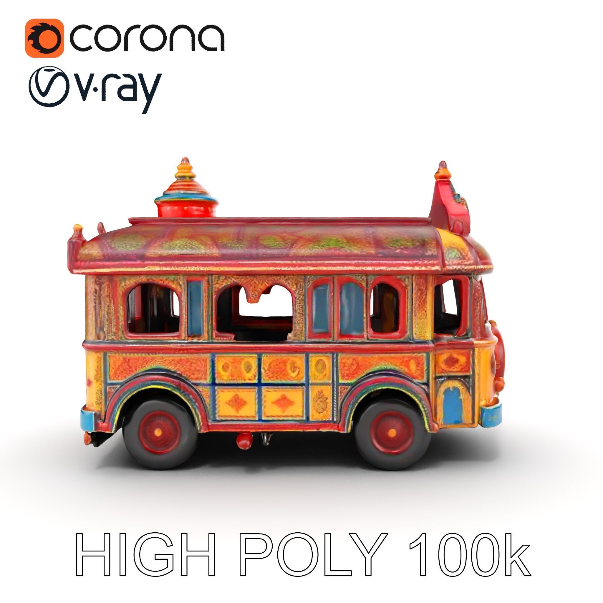 Ornate Vintage Bus D Model Pack Low-poly 3D model_19