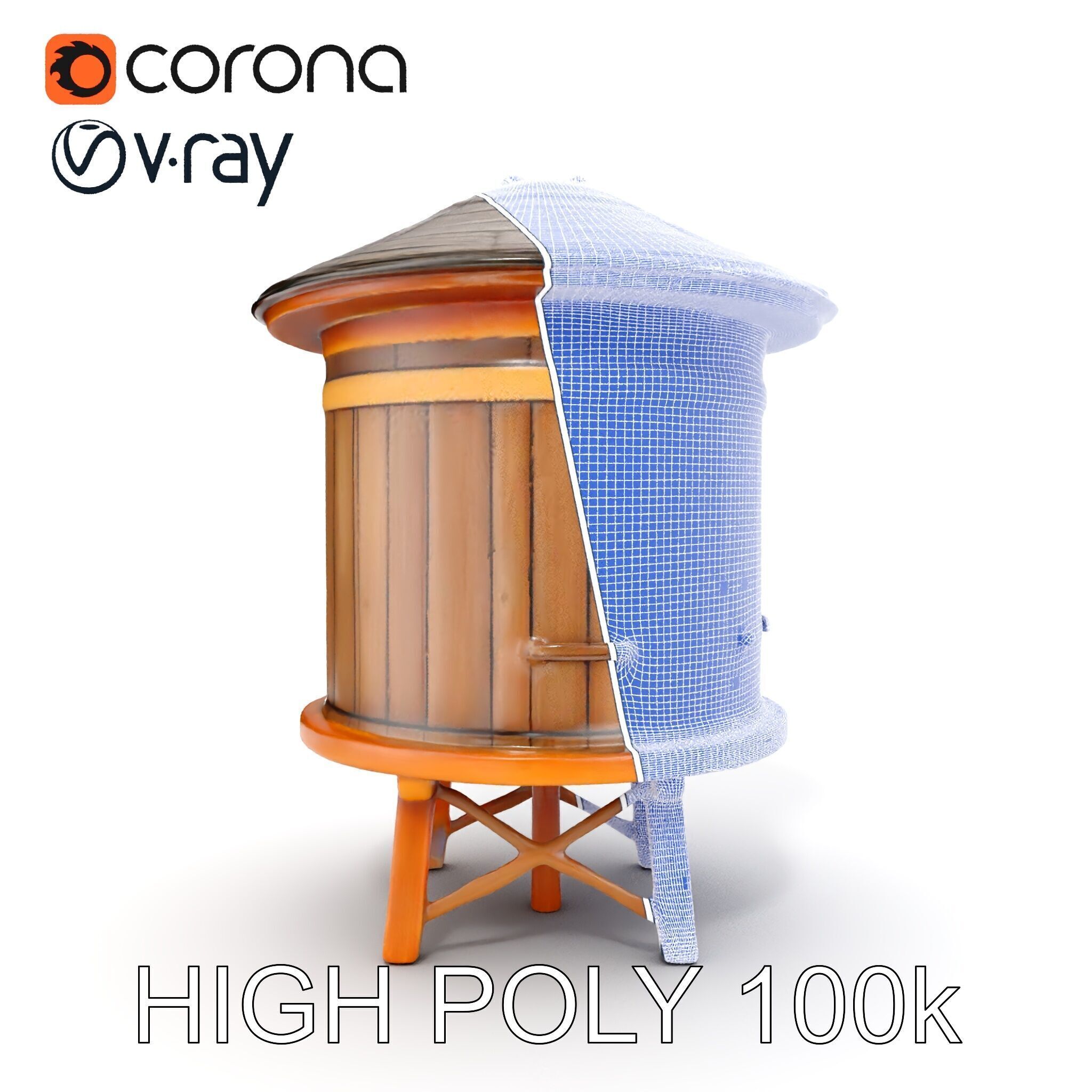 Wooden Water Tower Model Pack  Detailed Industrial Asset Low-poly 3D model_32