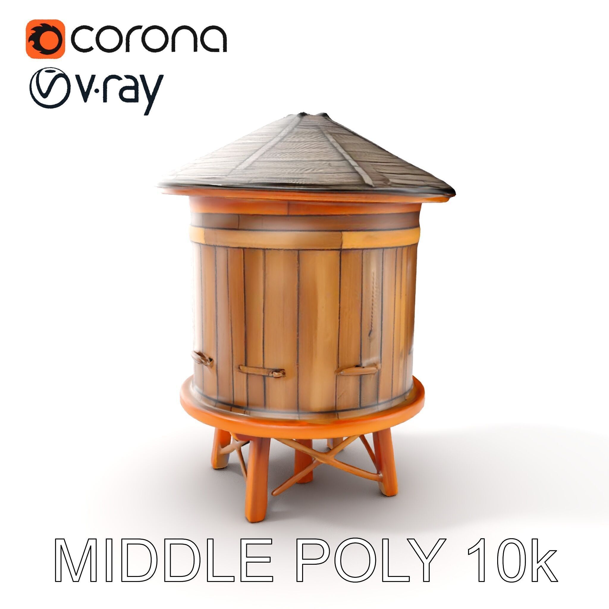 Wooden Water Tower Model Pack  Detailed Industrial Asset Low-poly 3D model_6