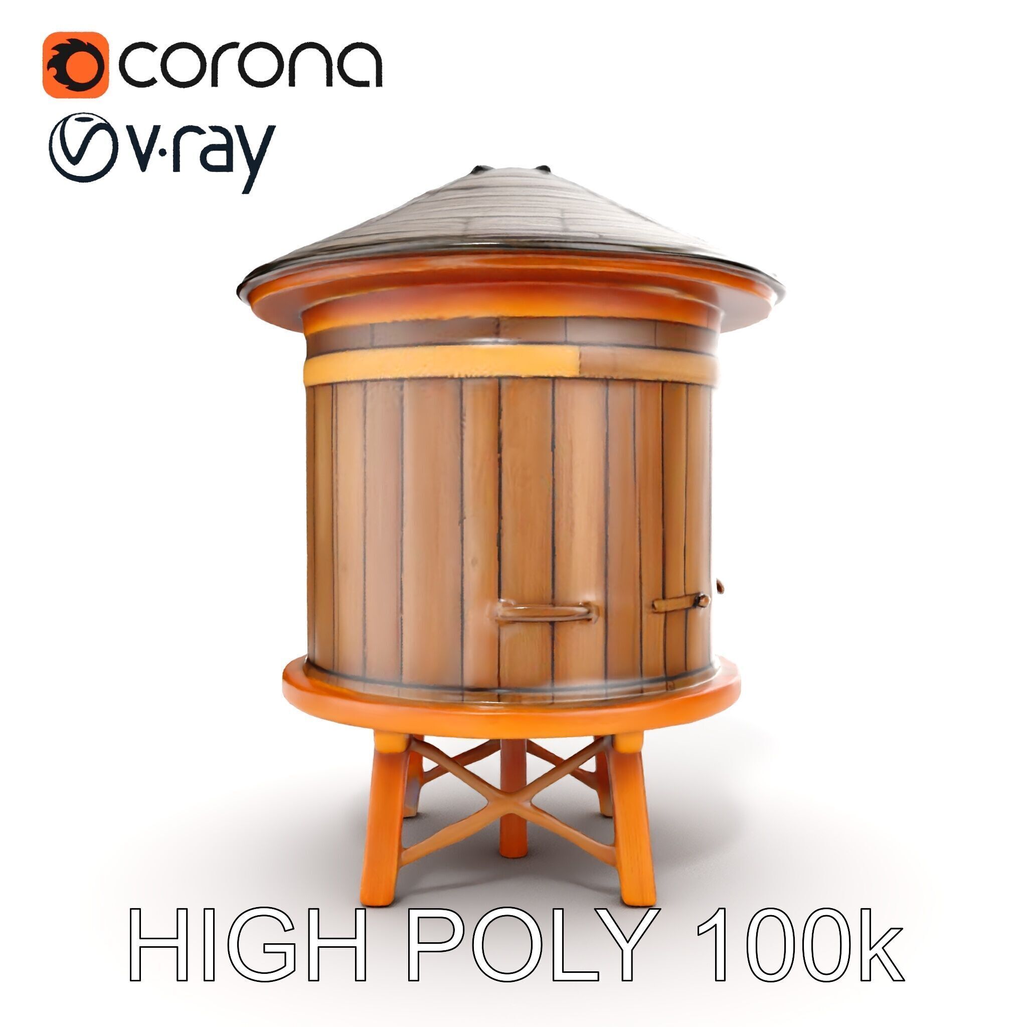 Wooden Water Tower Model Pack  Detailed Industrial Asset Low-poly 3D model_12
