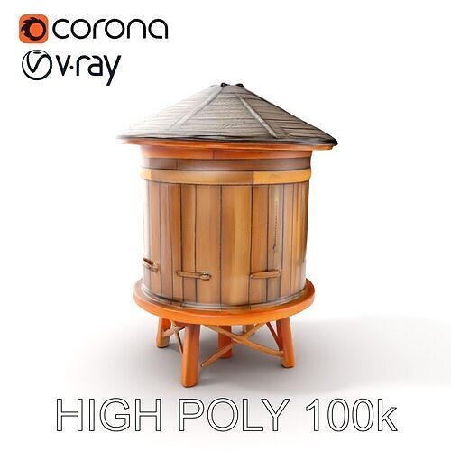 Wooden Water Tower Model Pack  Detailed Industrial Asset Low-poly 3D model
