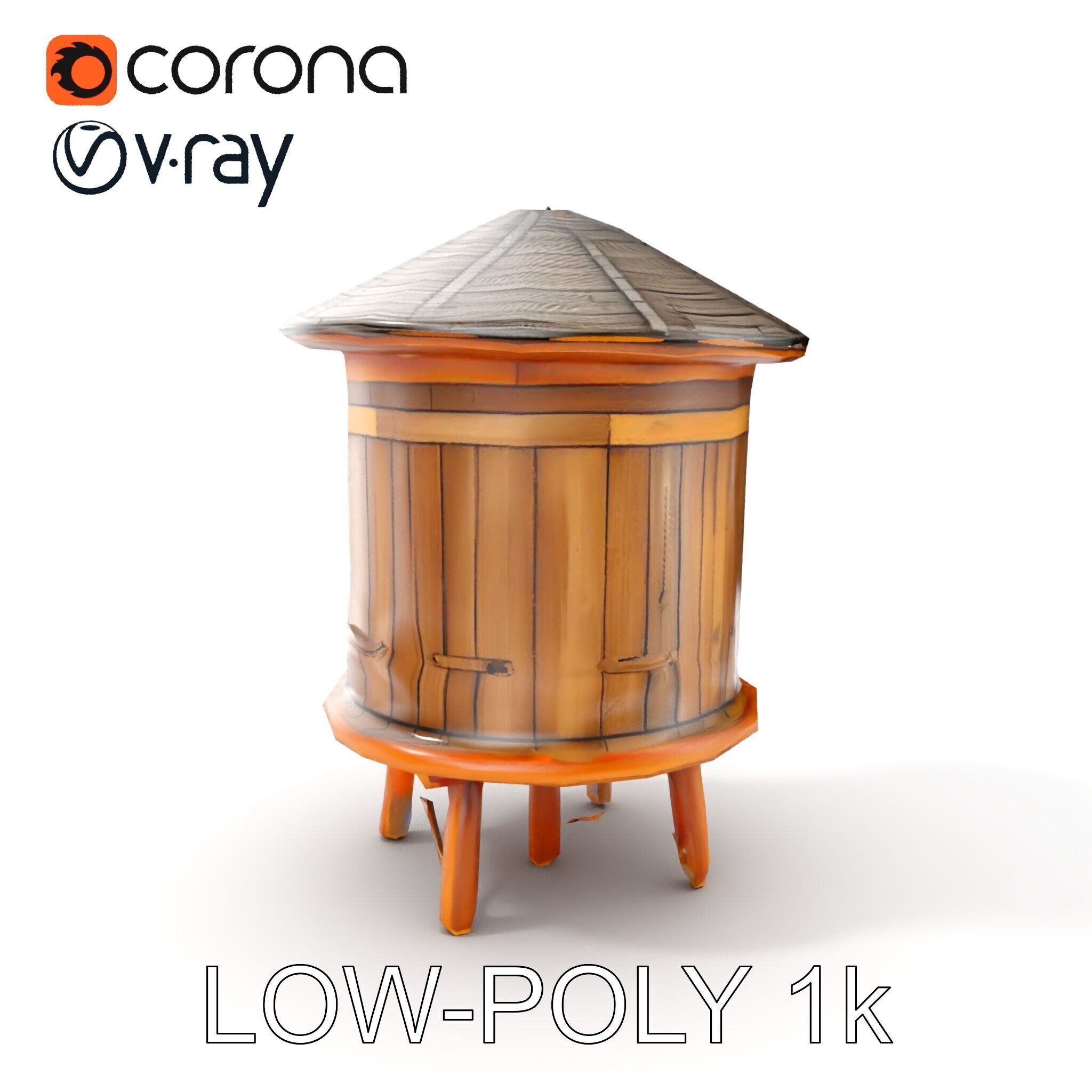 Wooden Water Tower Model Pack  Detailed Industrial Asset Low-poly 3D model_11