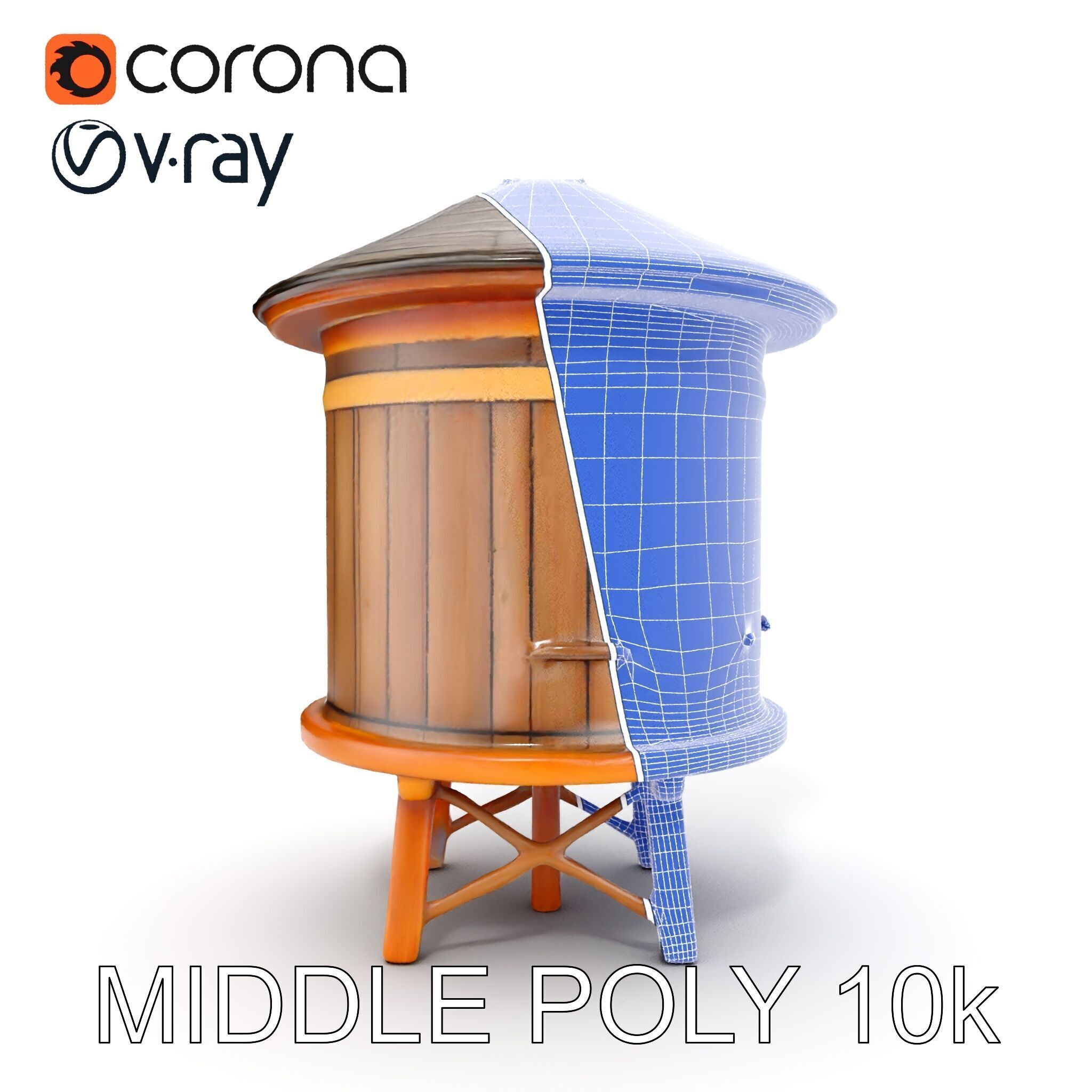 Wooden Water Tower Model Pack  Detailed Industrial Asset Low-poly 3D model_24