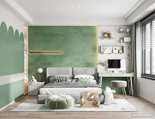 Morandi Style Interior 3D Bedroom 3D Scene 180 3D model
