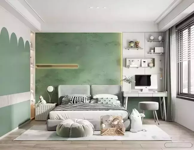 Morandi Style Interior 3D Bedroom 3D Scene 180