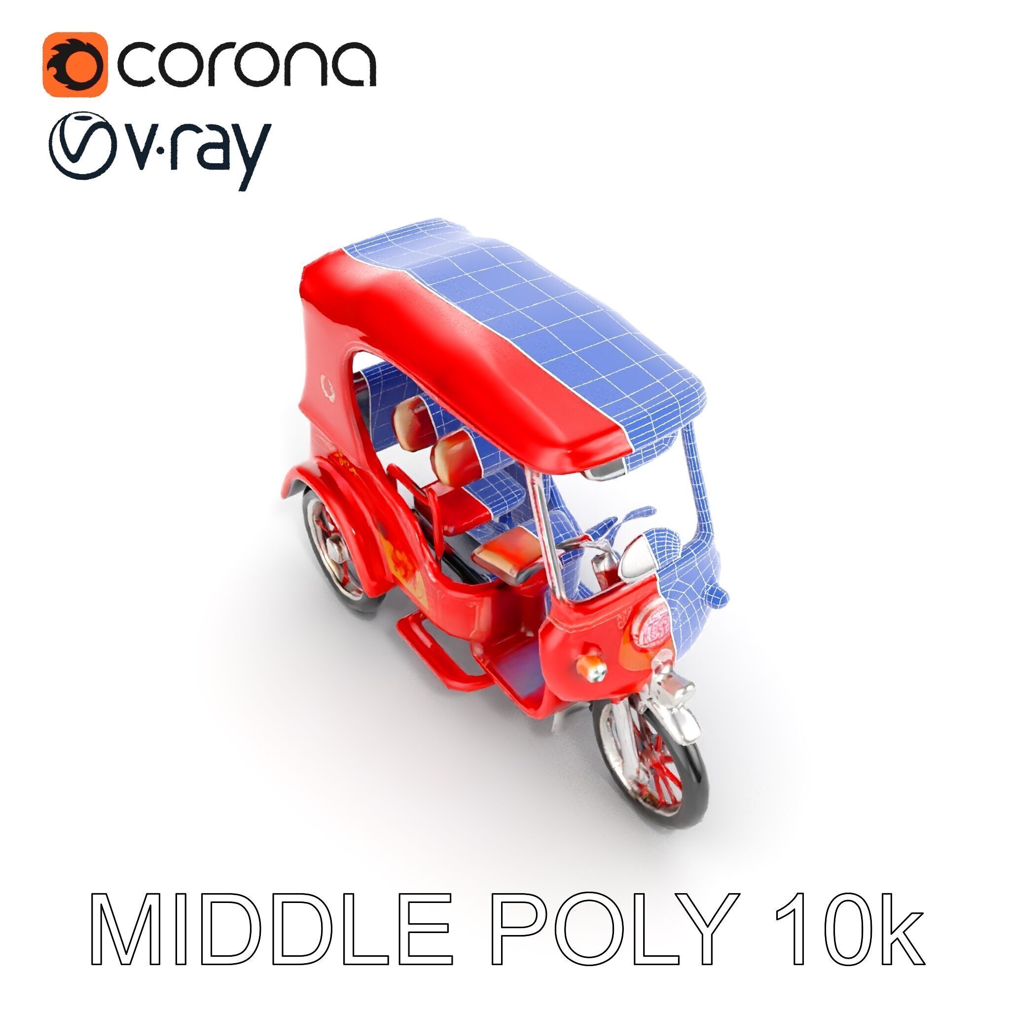Traditional Rickshaw D Model Pack for Realistic Renders Low-poly 3D model_27
