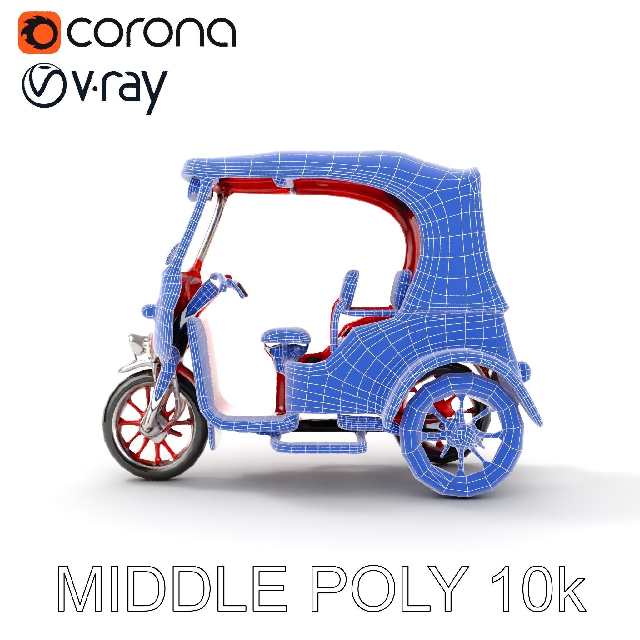 Traditional Rickshaw D Model Pack for Realistic Renders Low-poly 3D model_30