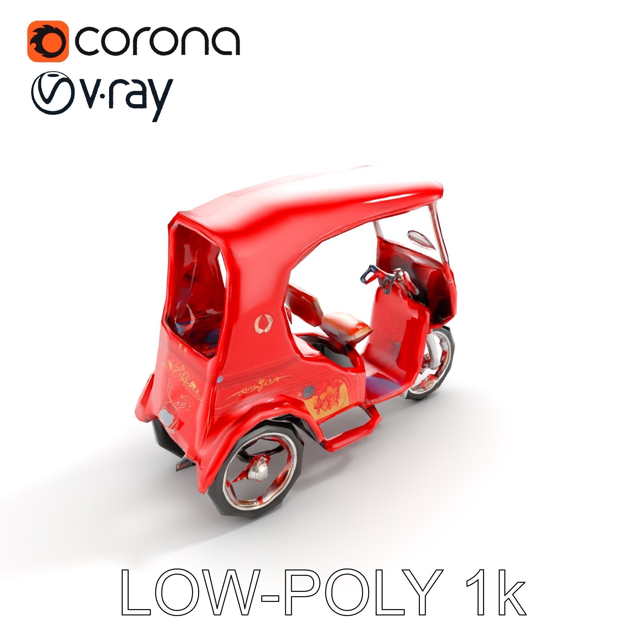 Traditional Rickshaw D Model Pack for Realistic Renders Low-poly 3D model_17