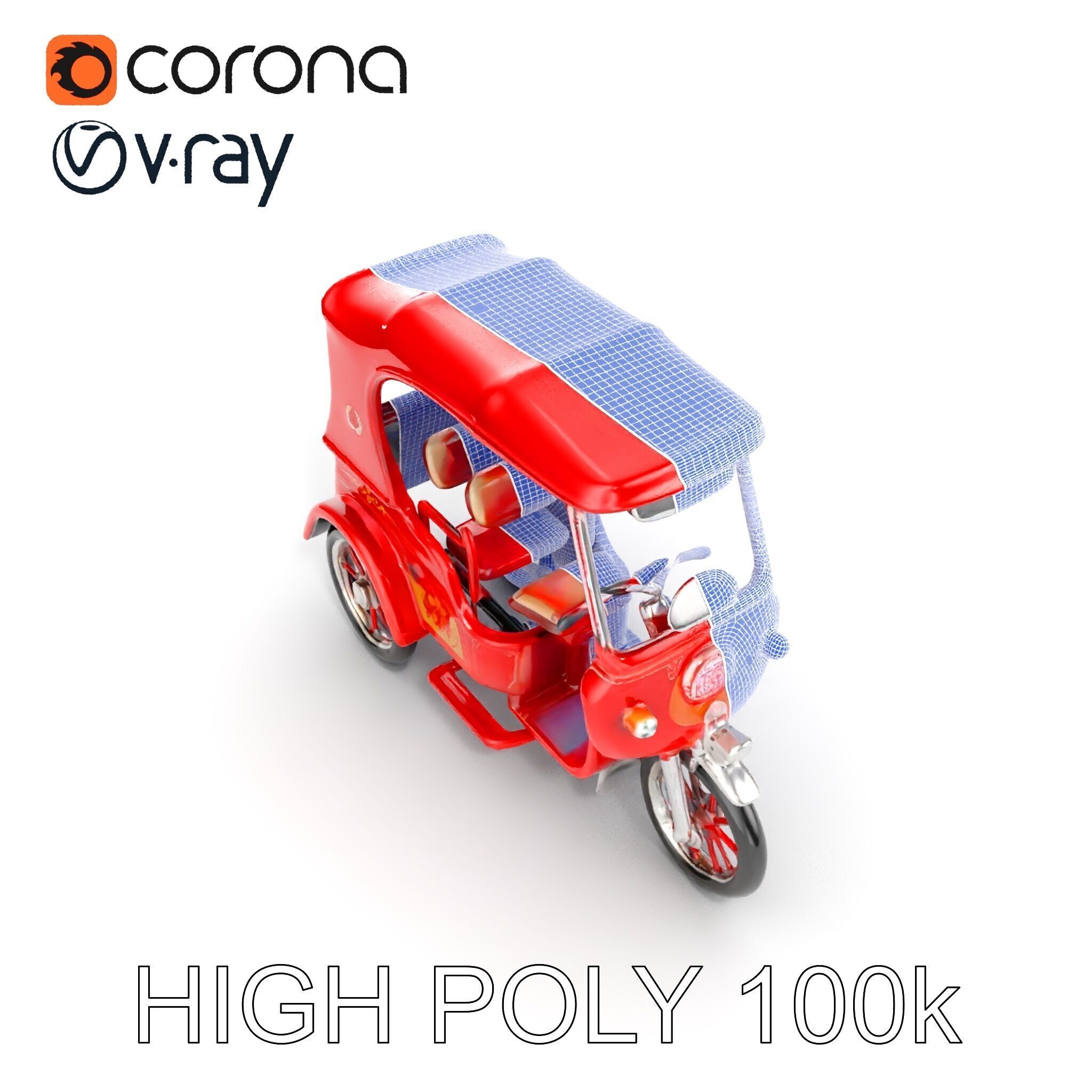 Traditional Rickshaw D Model Pack for Realistic Renders Low-poly 3D model_29