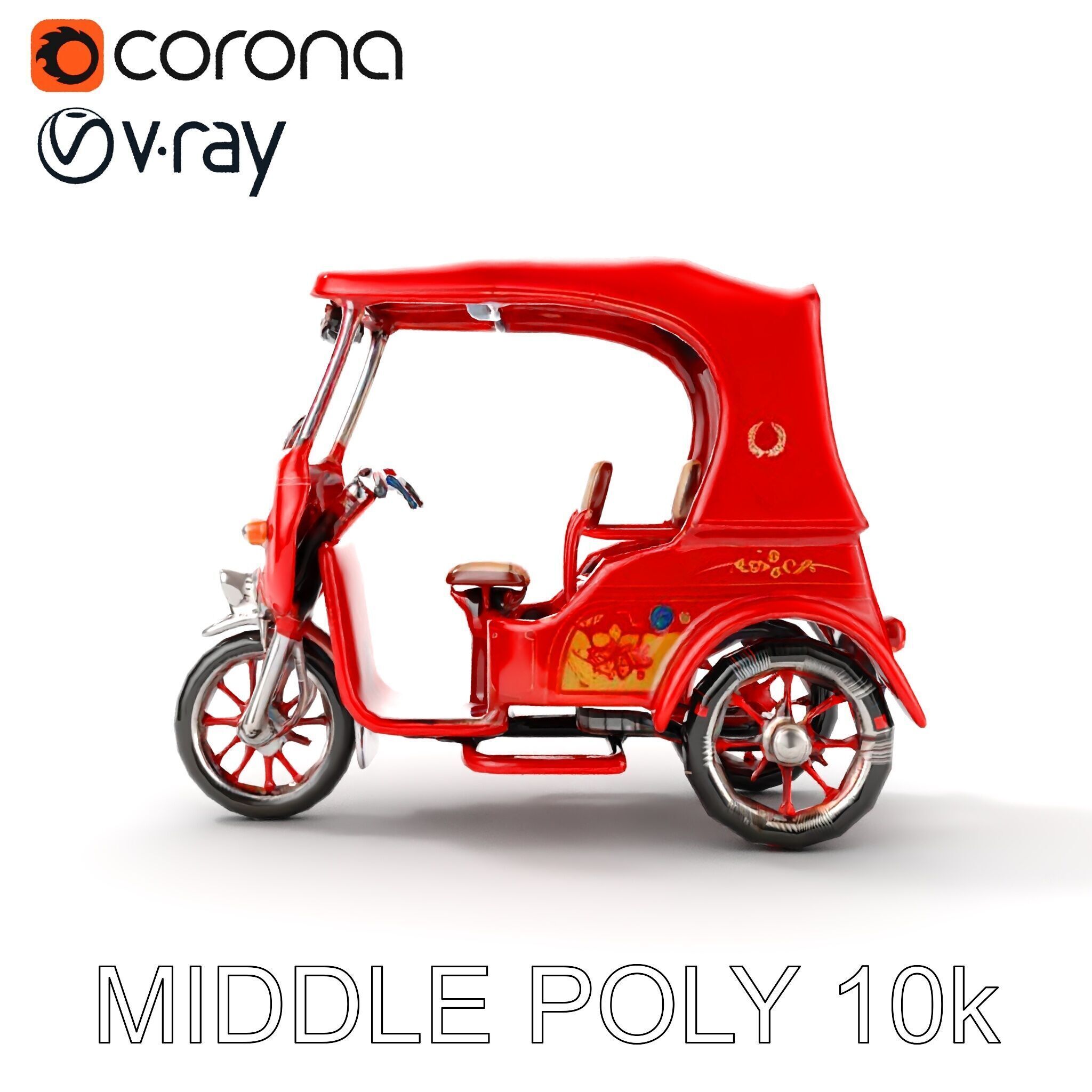Traditional Rickshaw D Model Pack for Realistic Renders Low-poly 3D model_13