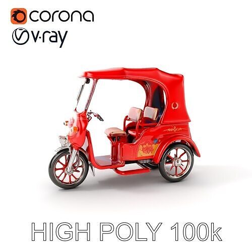Traditional Rickshaw D Model Pack for Realistic Renders Low-poly 3D model