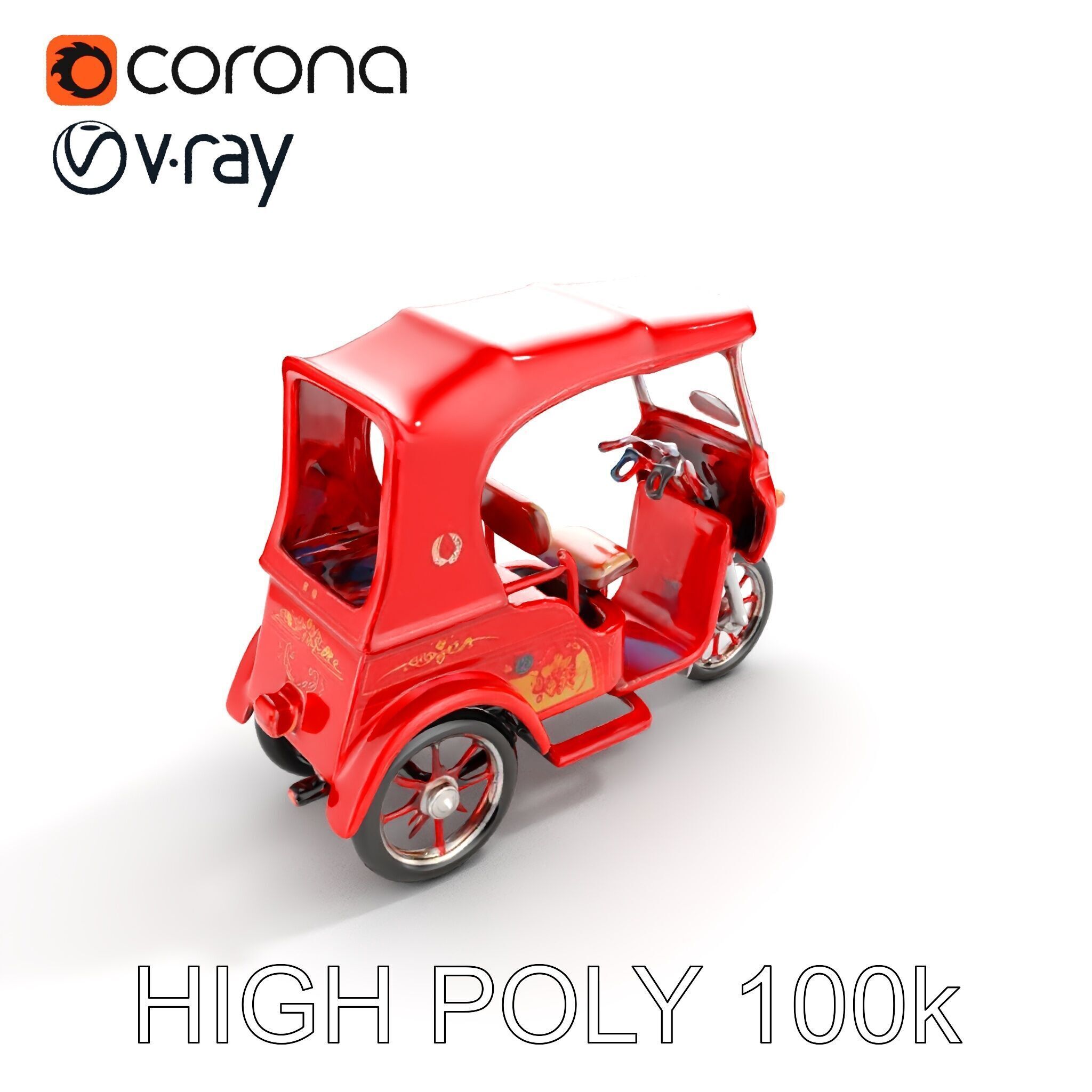 Traditional Rickshaw D Model Pack for Realistic Renders Low-poly 3D model_10