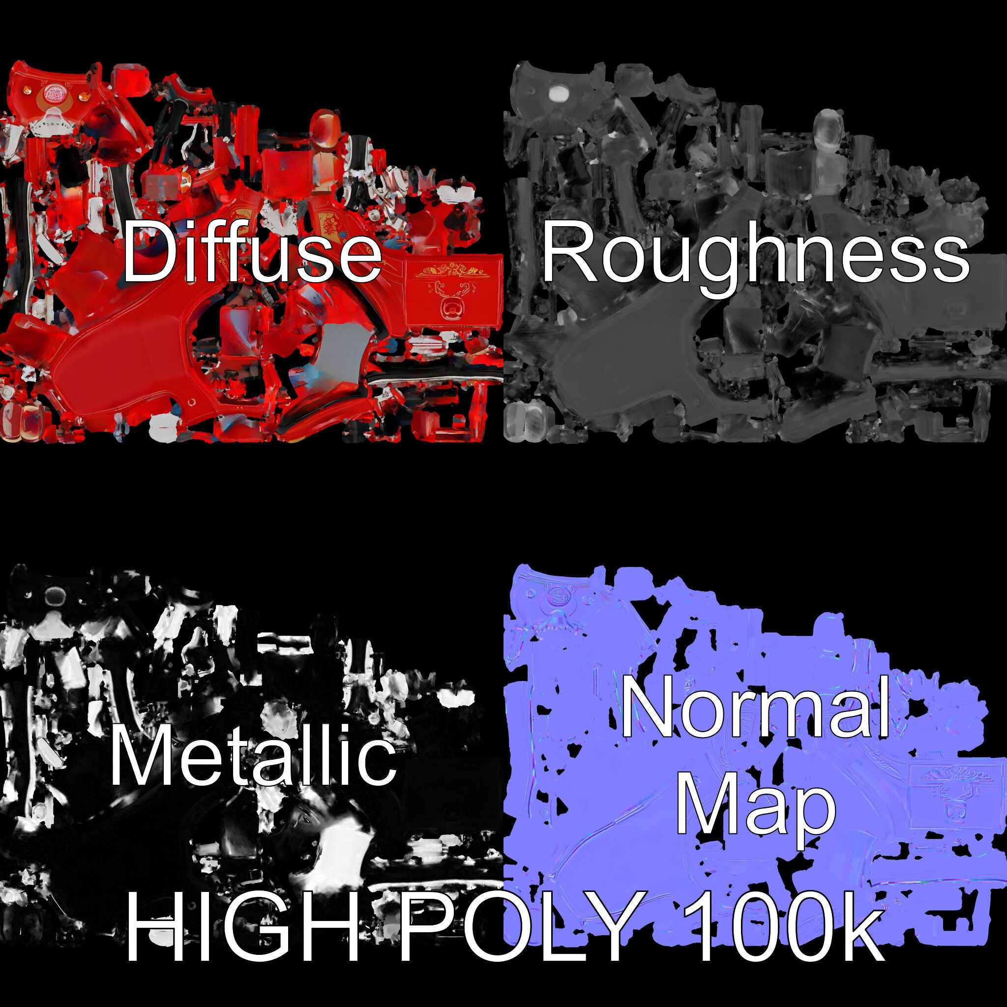 Traditional Rickshaw D Model Pack for Realistic Renders Low-poly 3D model_3