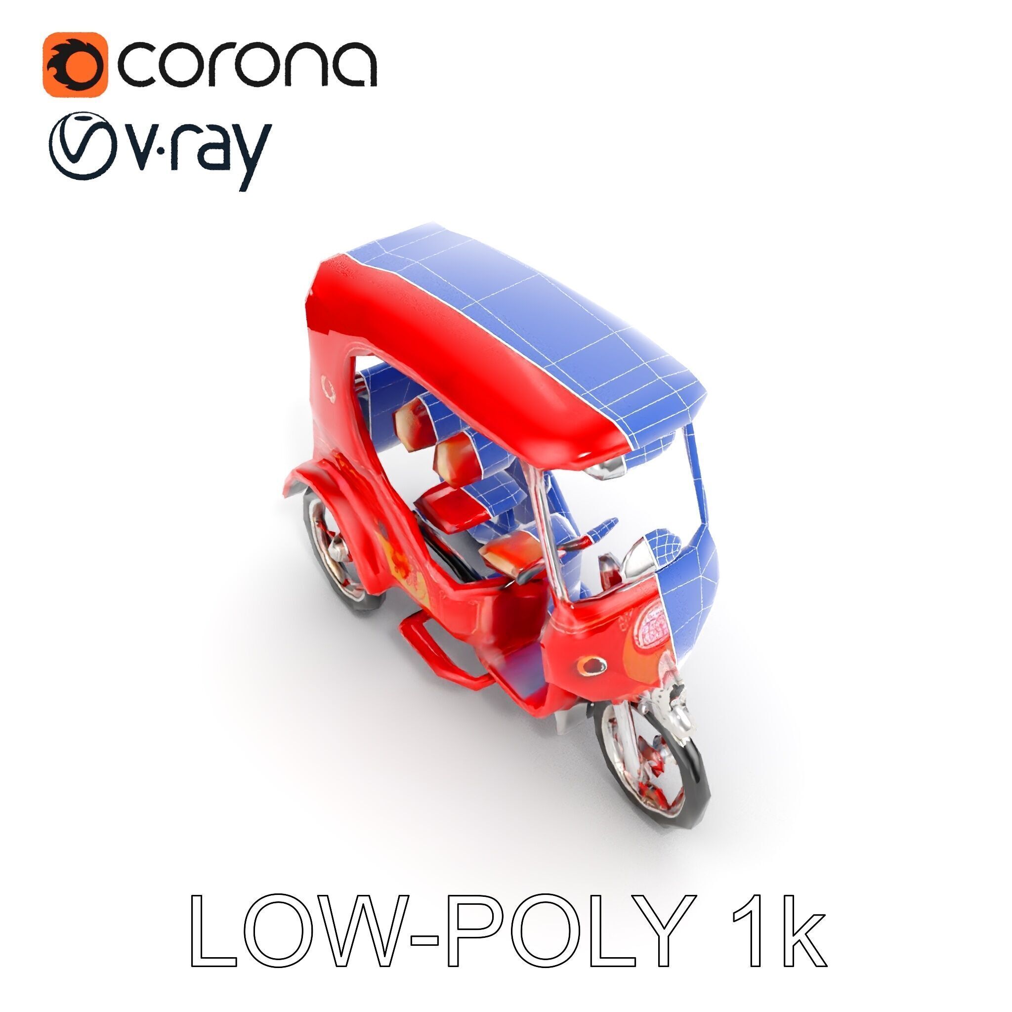 Traditional Rickshaw D Model Pack for Realistic Renders Low-poly 3D model_14