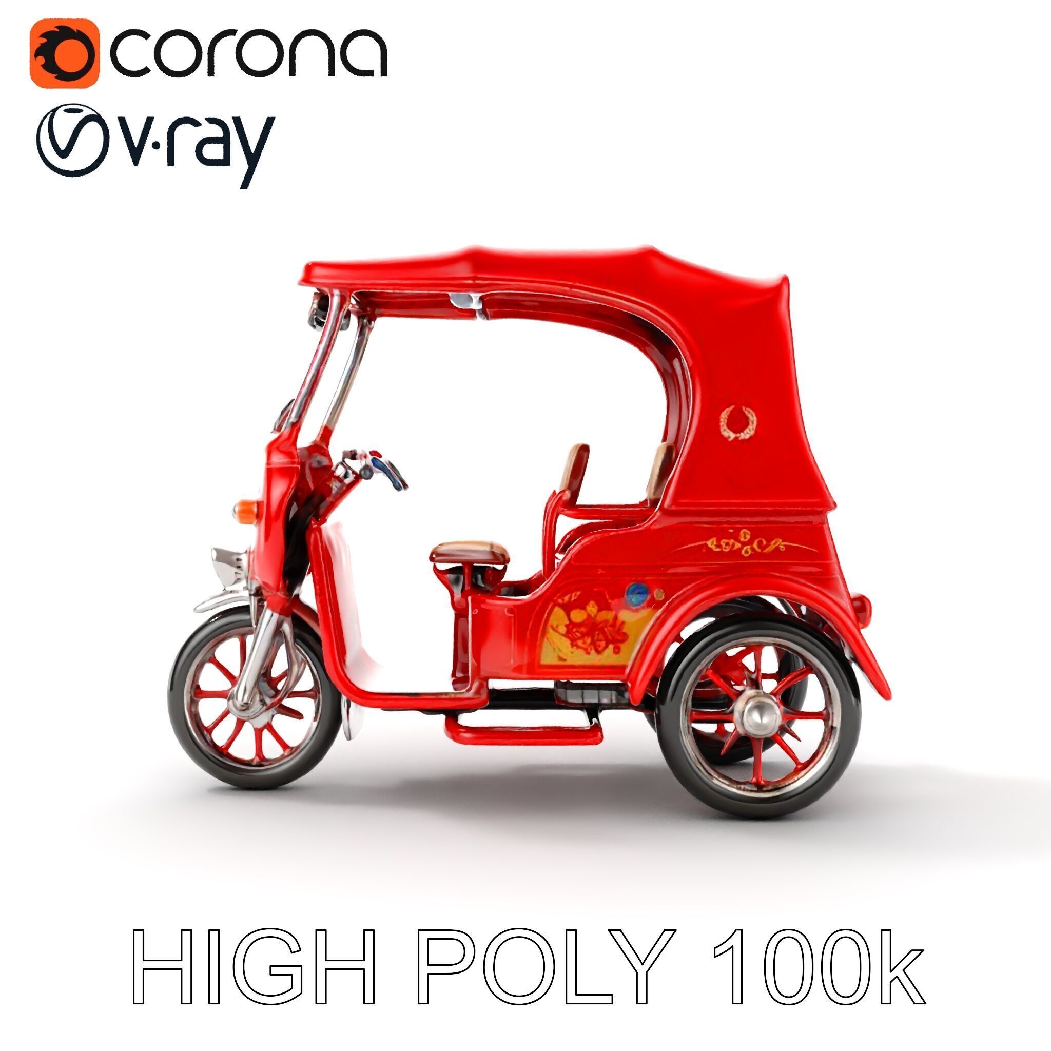 Traditional Rickshaw D Model Pack for Realistic Renders Low-poly 3D model_26