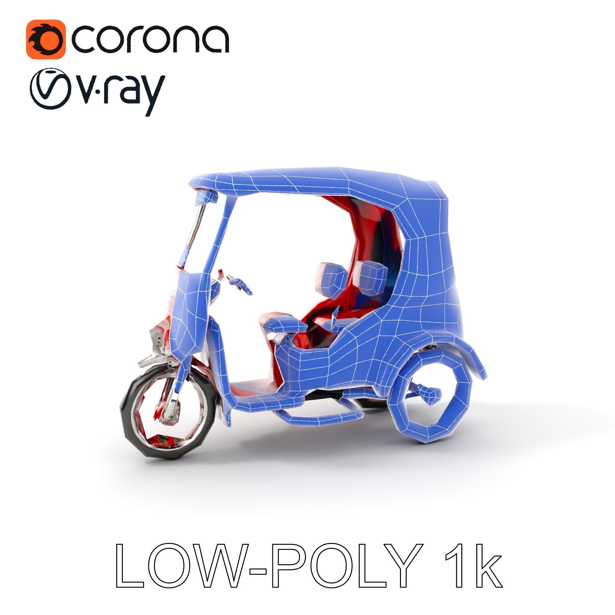 Traditional Rickshaw D Model Pack for Realistic Renders Low-poly 3D model_28
