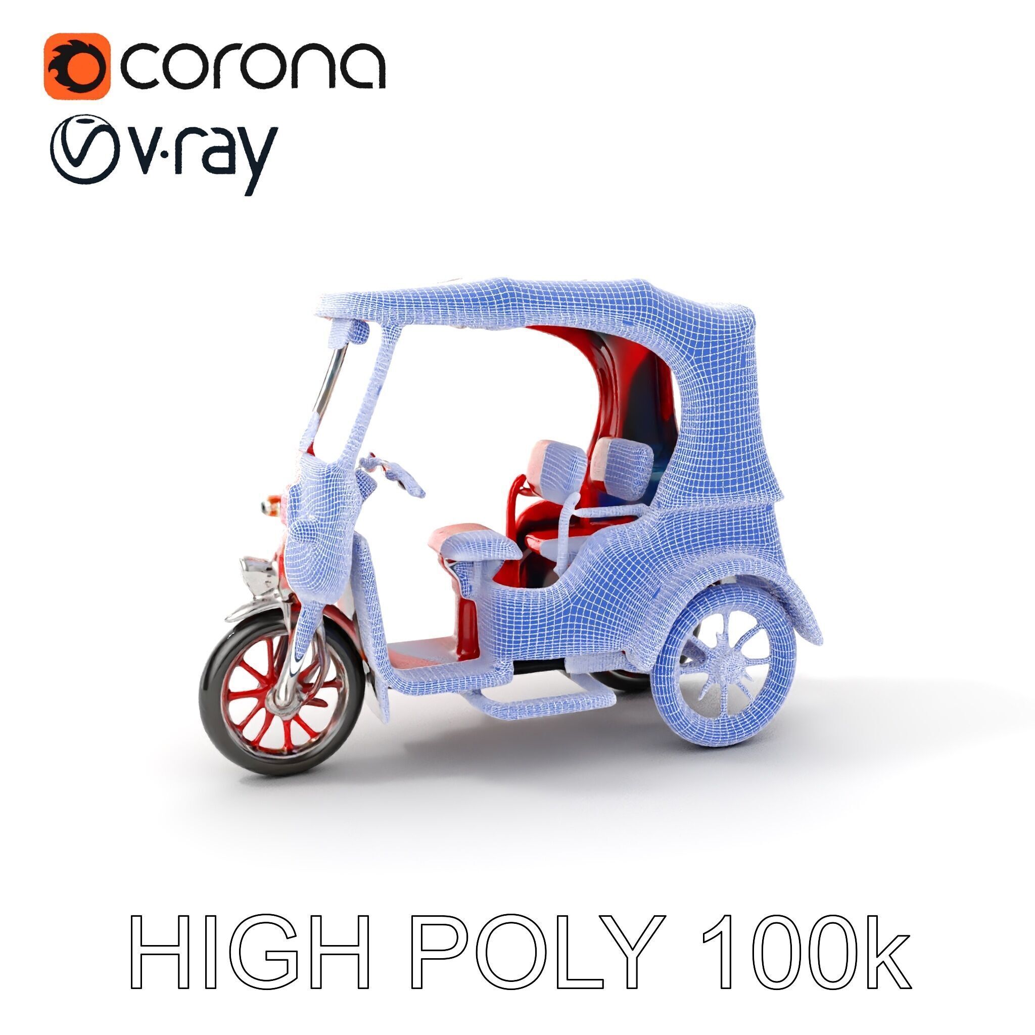 Traditional Rickshaw D Model Pack for Realistic Renders Low-poly 3D model_4