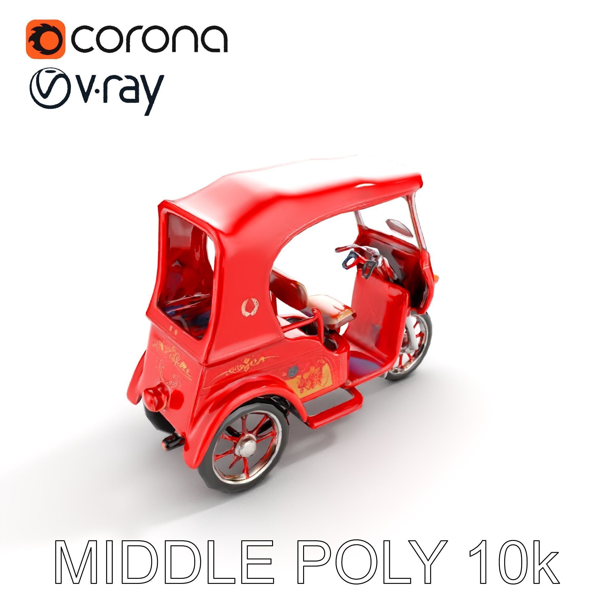Traditional Rickshaw D Model Pack for Realistic Renders Low-poly 3D model_21