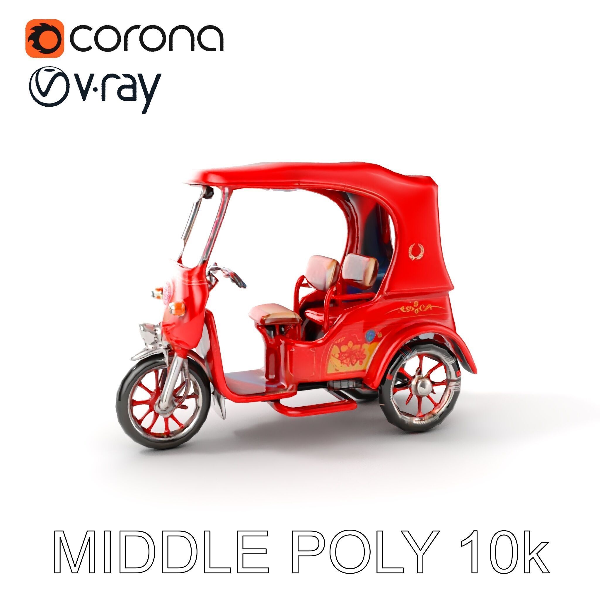 Traditional Rickshaw D Model Pack for Realistic Renders Low-poly 3D model_6