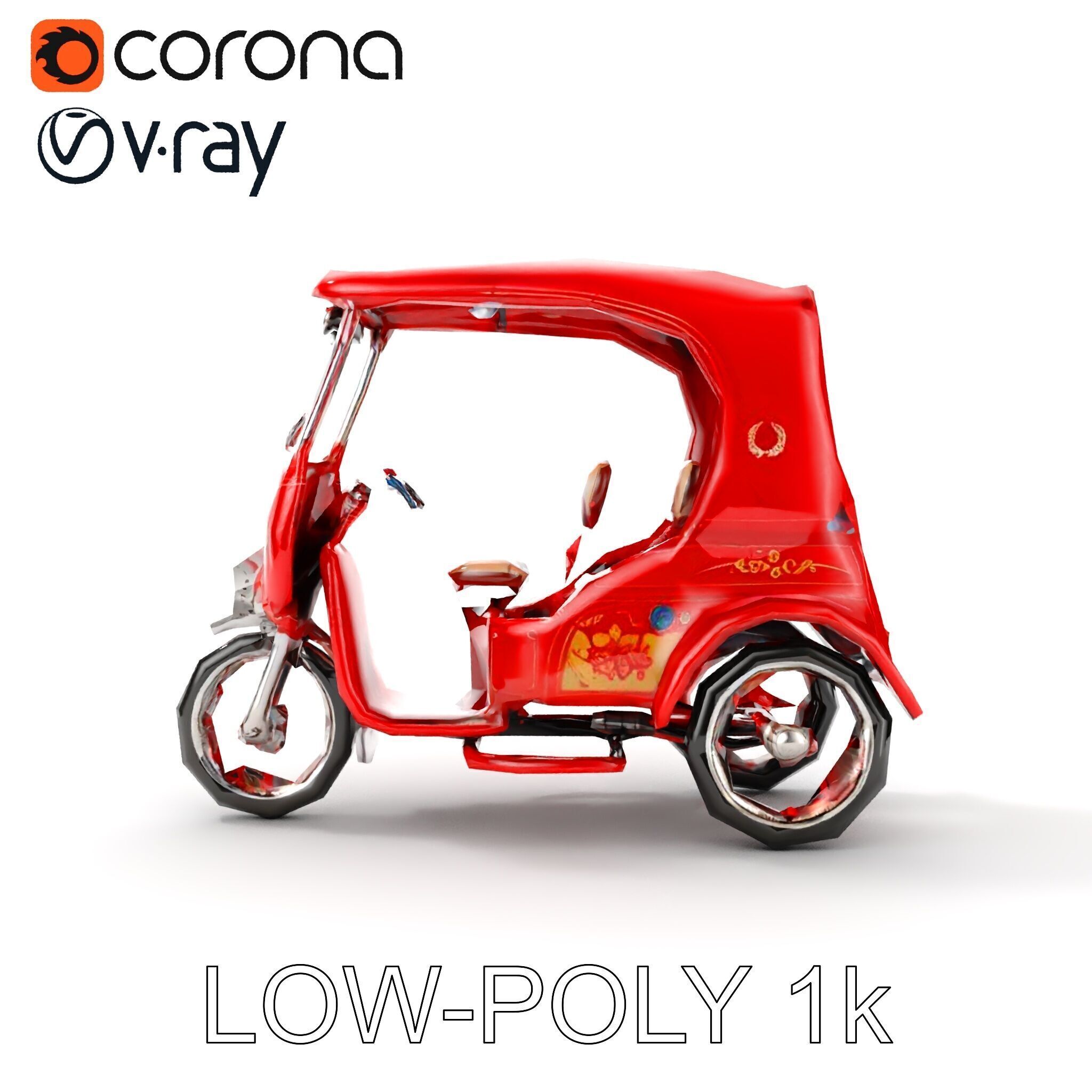 Traditional Rickshaw D Model Pack for Realistic Renders Low-poly 3D model_22