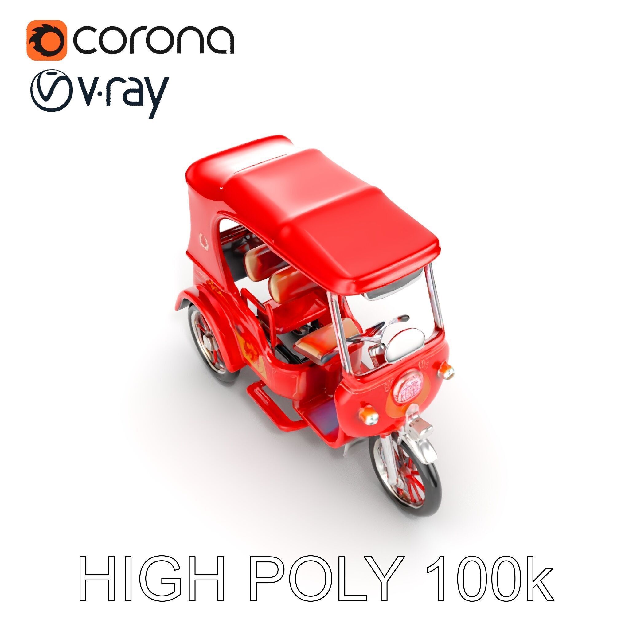 Traditional Rickshaw D Model Pack for Realistic Renders Low-poly 3D model_15