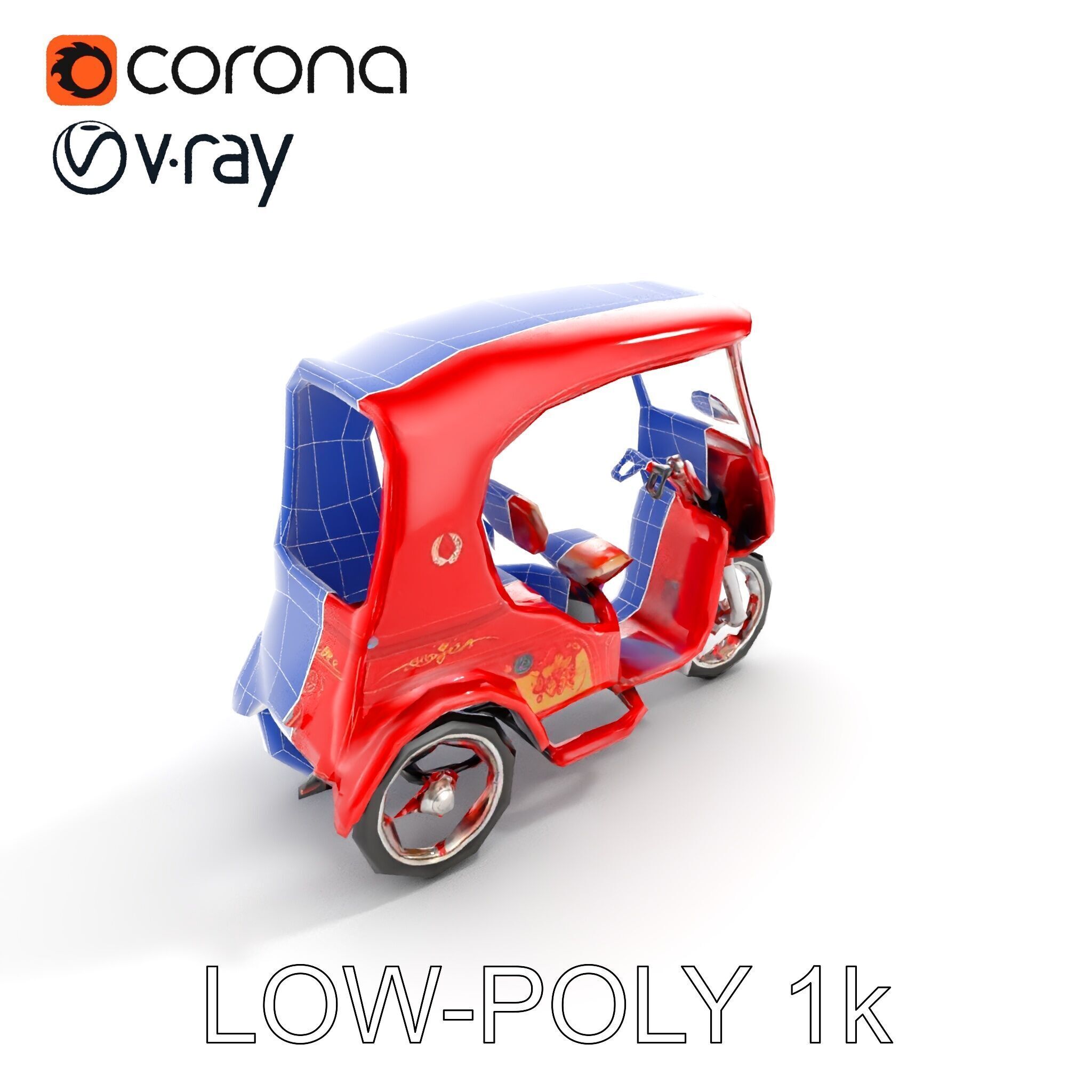 Traditional Rickshaw D Model Pack for Realistic Renders Low-poly 3D model_31
