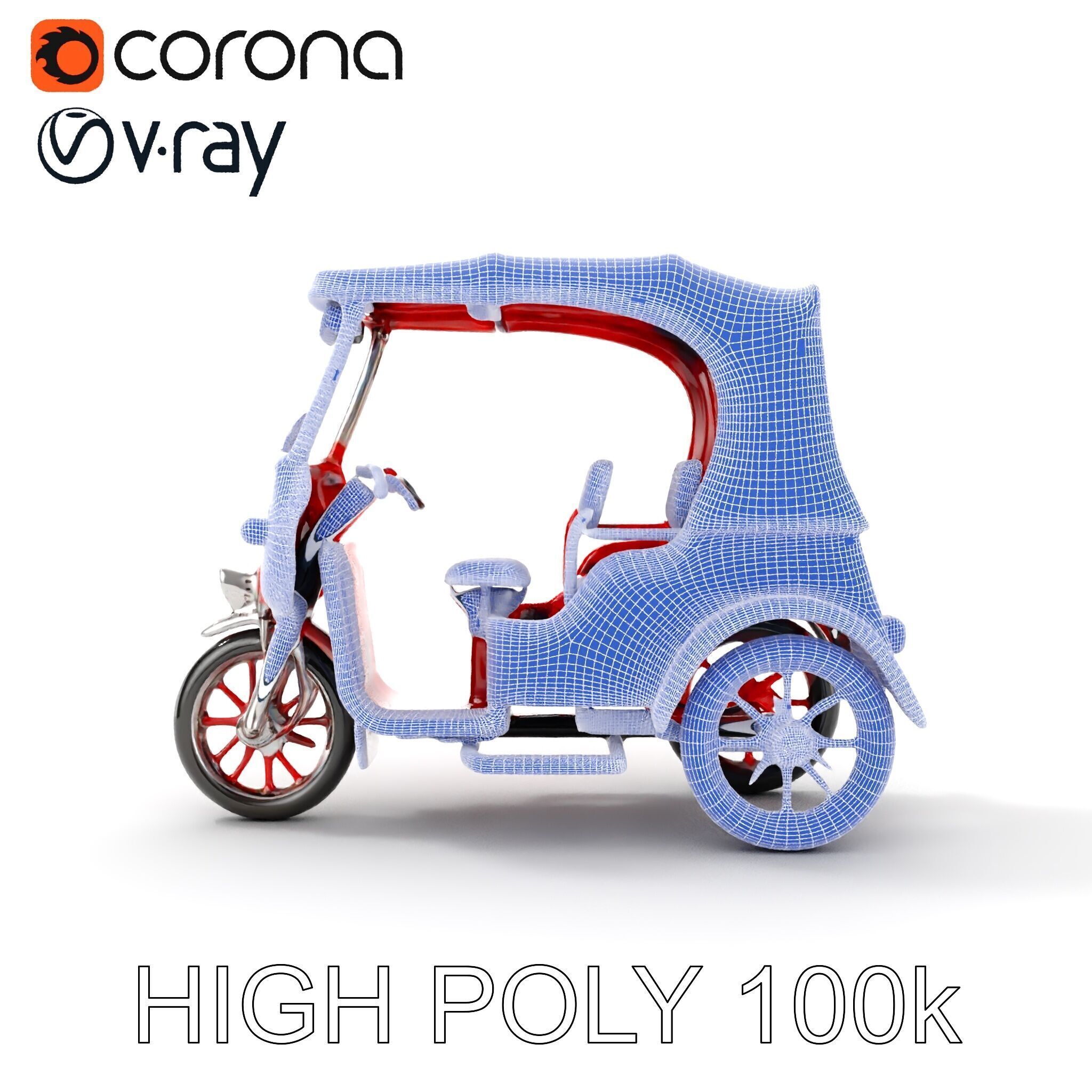 Traditional Rickshaw D Model Pack for Realistic Renders Low-poly 3D model_32