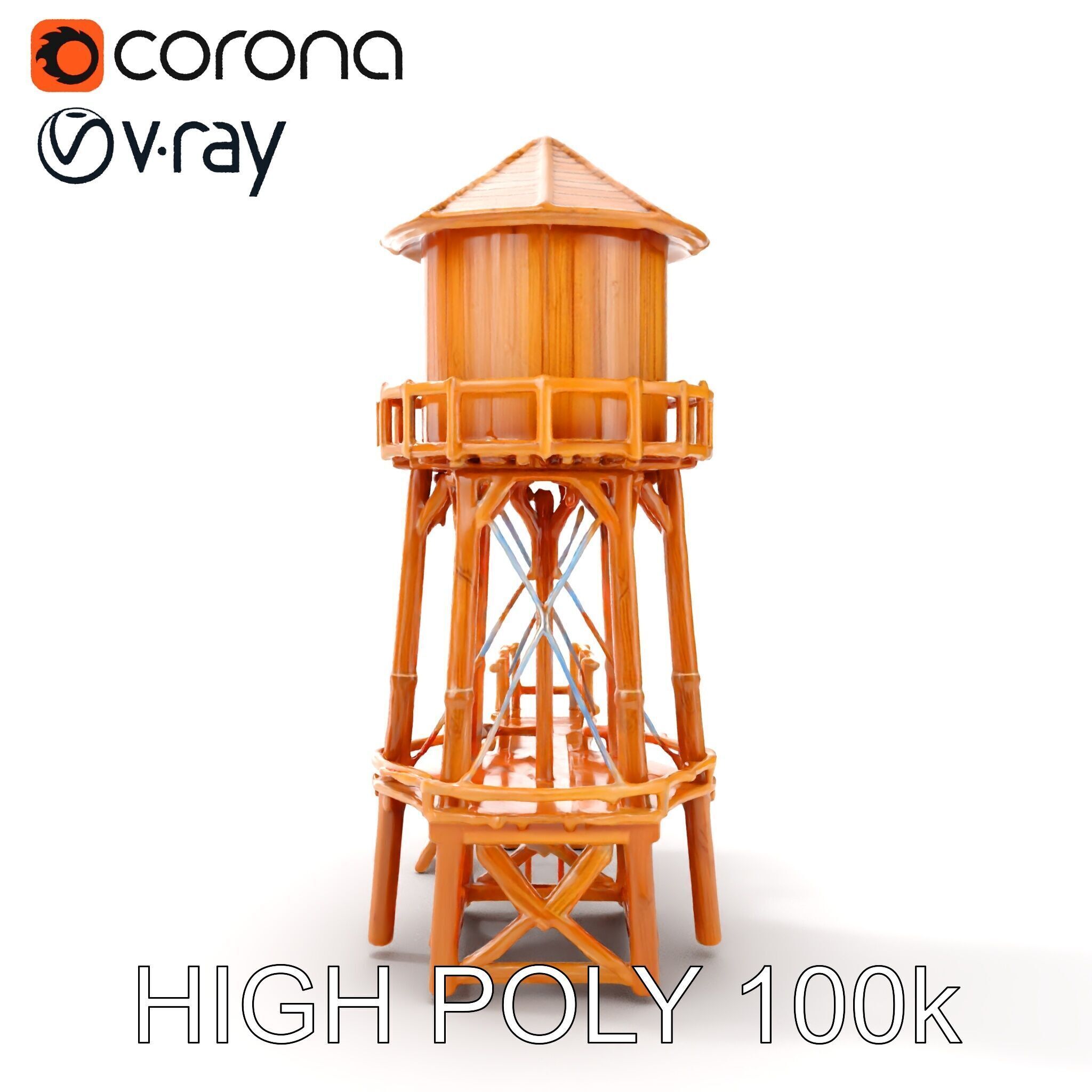 Wooden Water Tower Model Pack for D Rendering and Game Design Low-poly 3D model_23