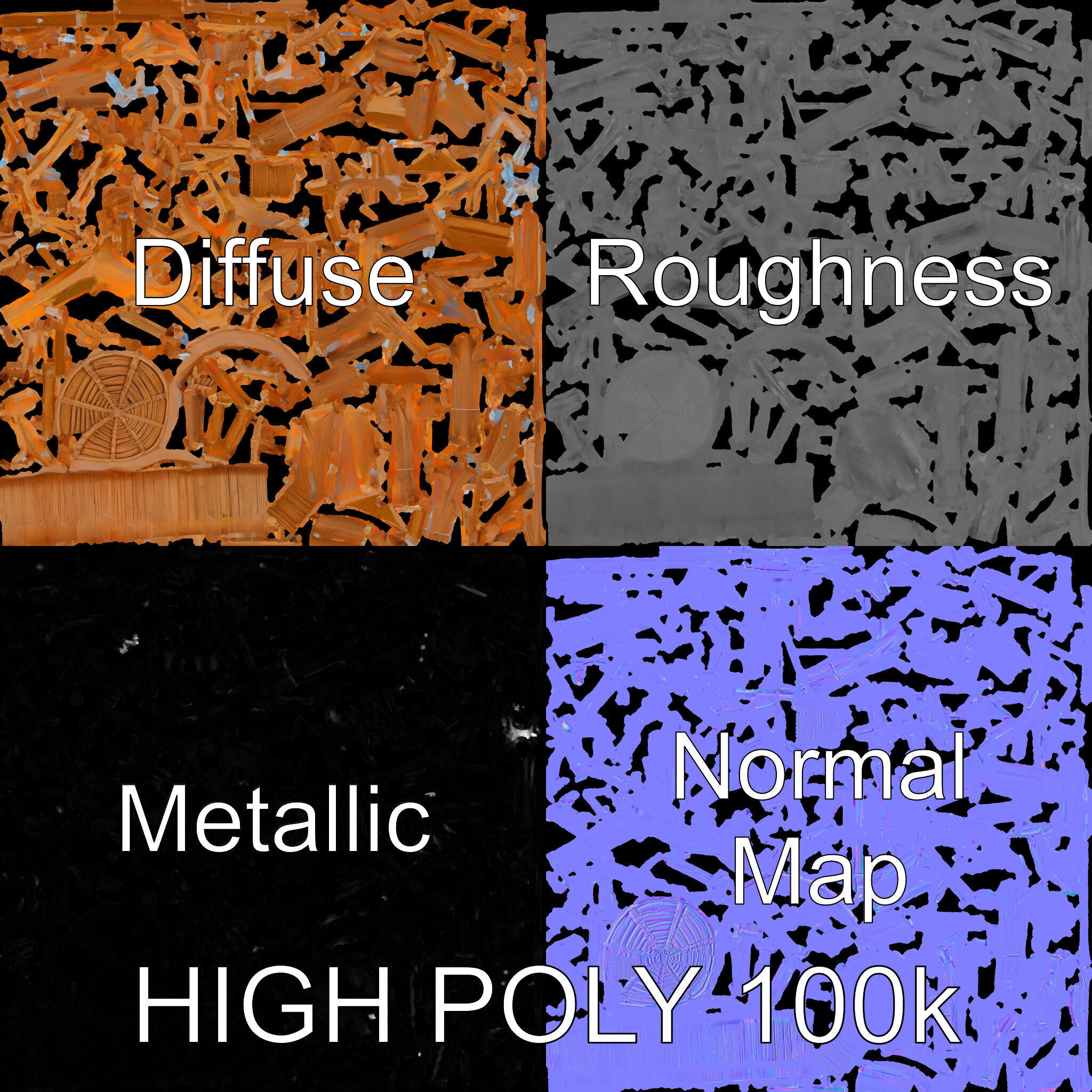 Wooden Water Tower Model Pack for D Rendering and Game Design Low-poly 3D model_3