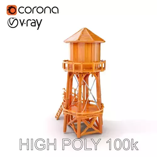 Wooden Water Tower Model Pack for D Rendering and Game Design Low-poly 3D model
